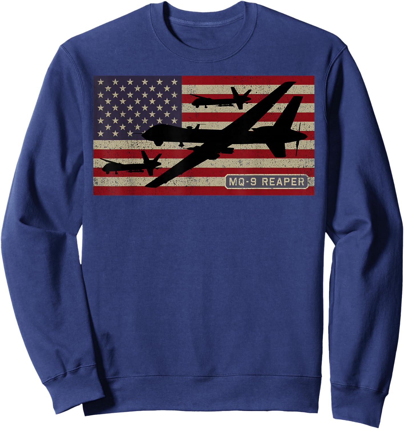 MQ-9 Reaper UAV Drone American Flag Sweatshirt - Sweatshirt | Navy