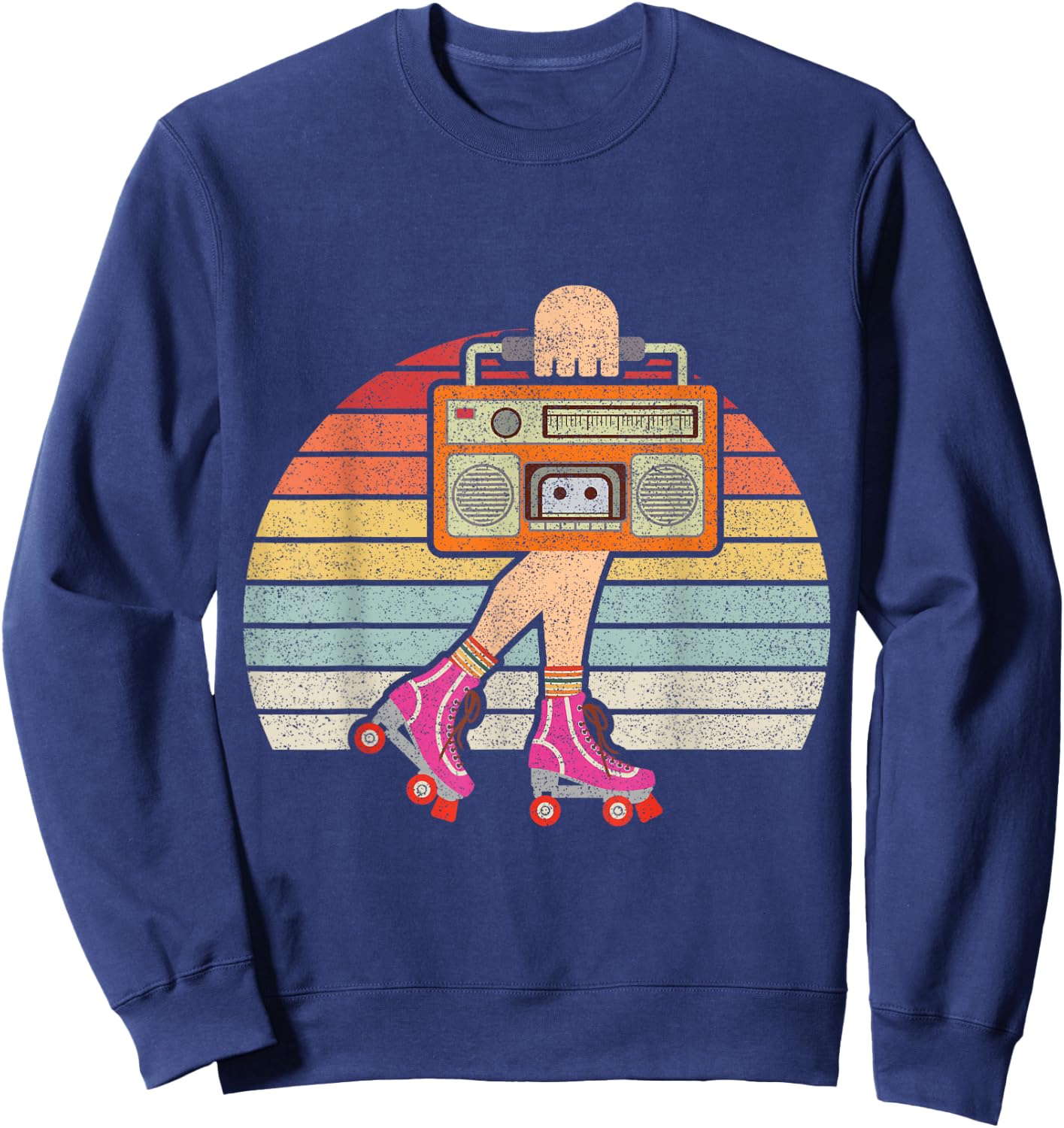 Vintage Retro 80's Rollerskates Roller Skating Disco Girl Sweatshirt - Sweatshirt | Navy