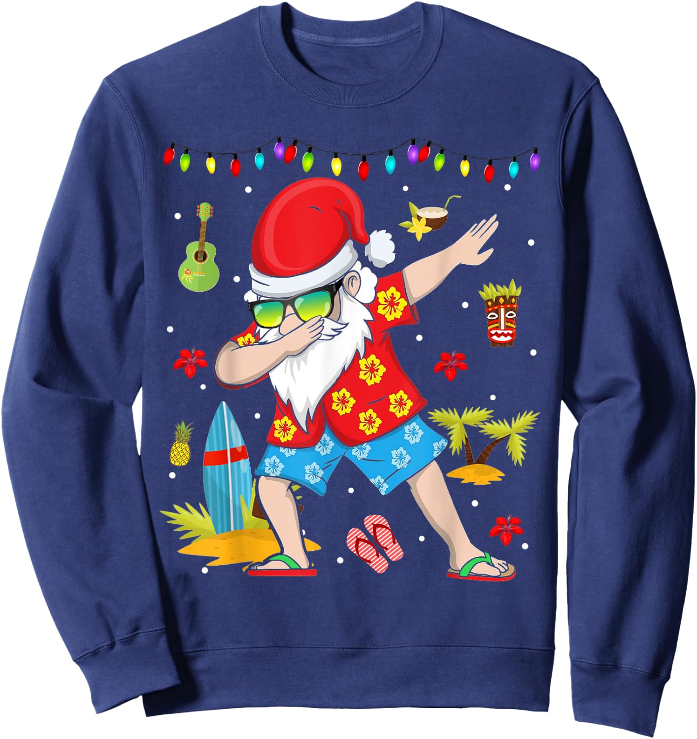 Dabbing Santa Christmas Summer Tropical Hawaiian Surfing Women Kids Sweatshirt - Sweatshirt | Navy