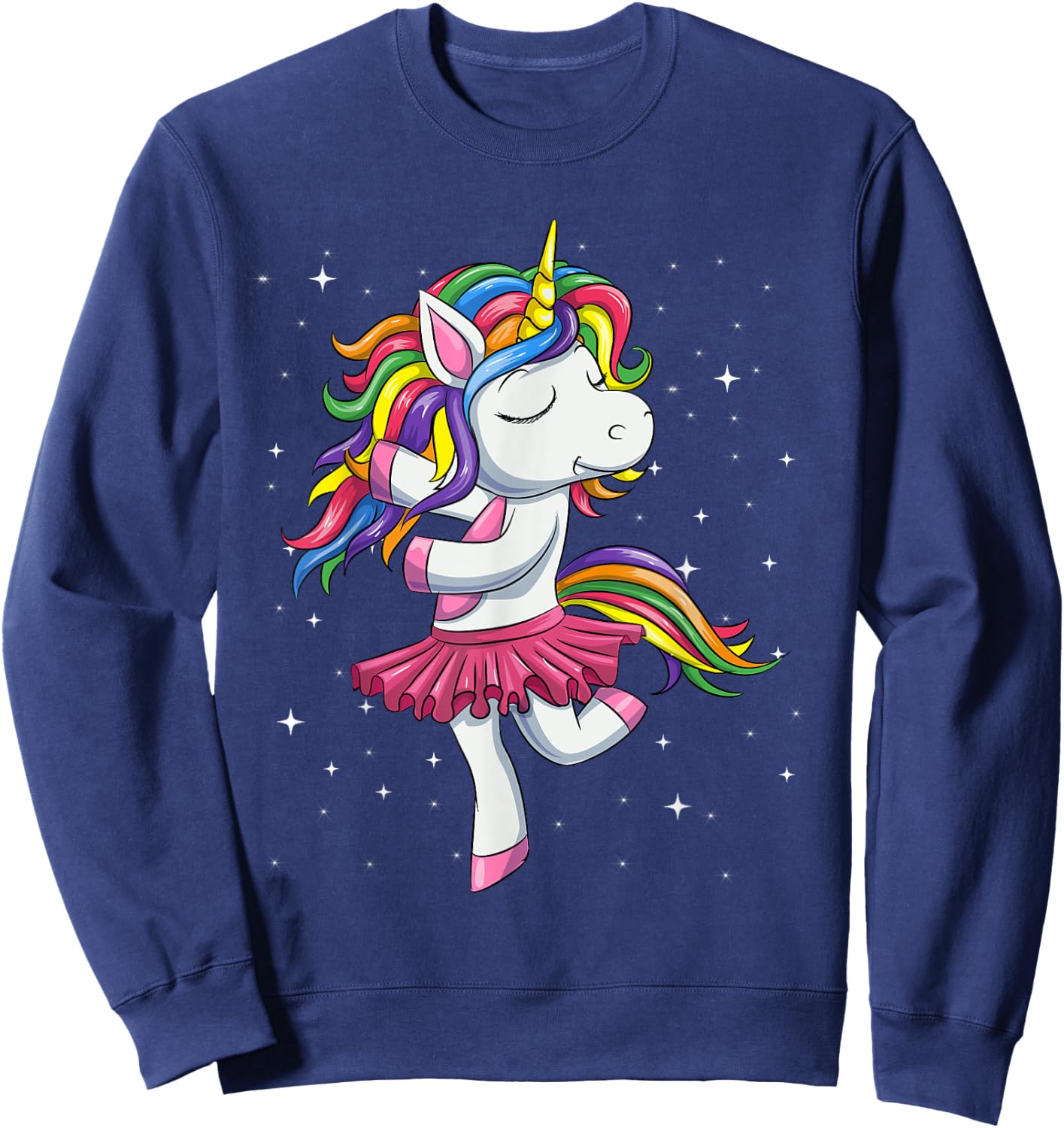 Ballet Dancing Unicorn Shirt, Rainbow Ballerina Dance Girls Sweatshirt - Sweatshirt | Navy