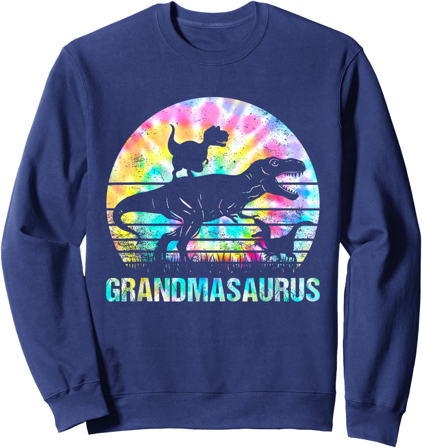 Grandmasaurus T Rex Dinosaur Grandma Saurus Tie Dye Vintage Sweatshirt - Sweatshirt | Navy