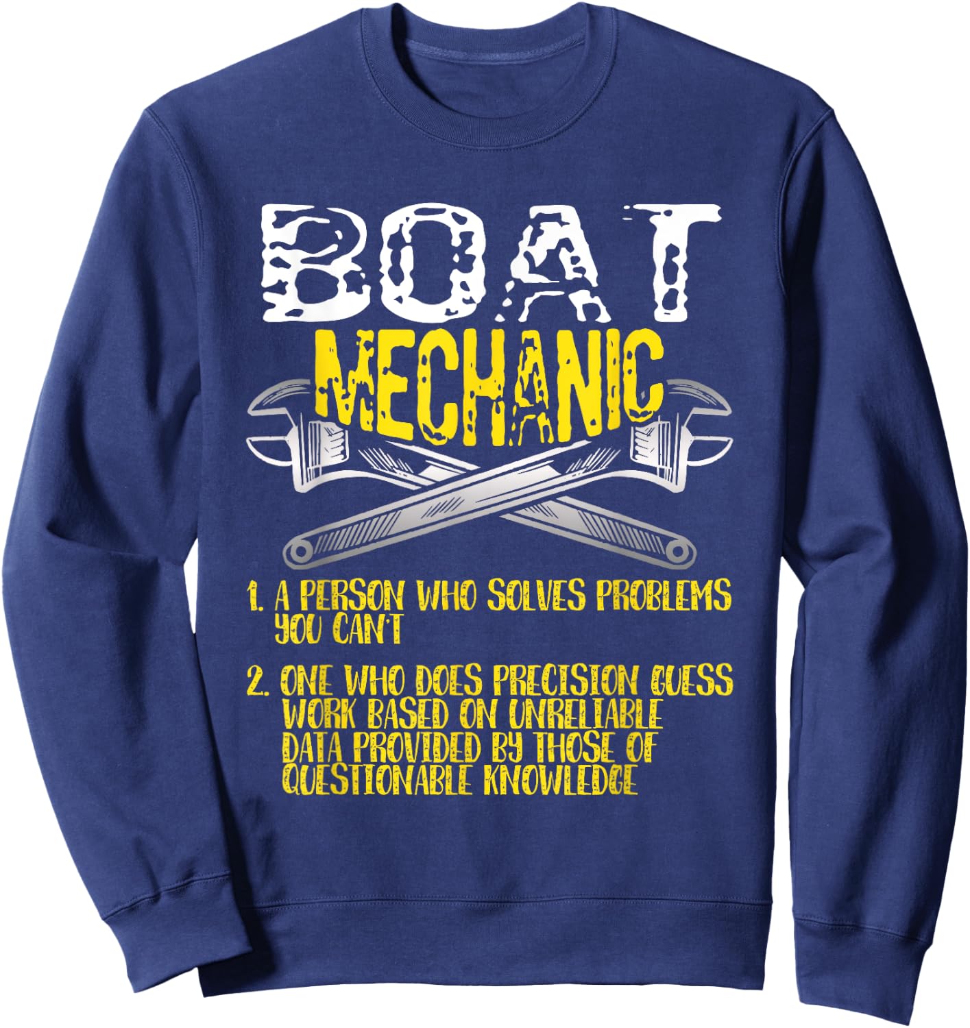 Boat Mechanic Definition Solves Funny Boat Mechanic Sweatshirt - Sweatshirt | Navy