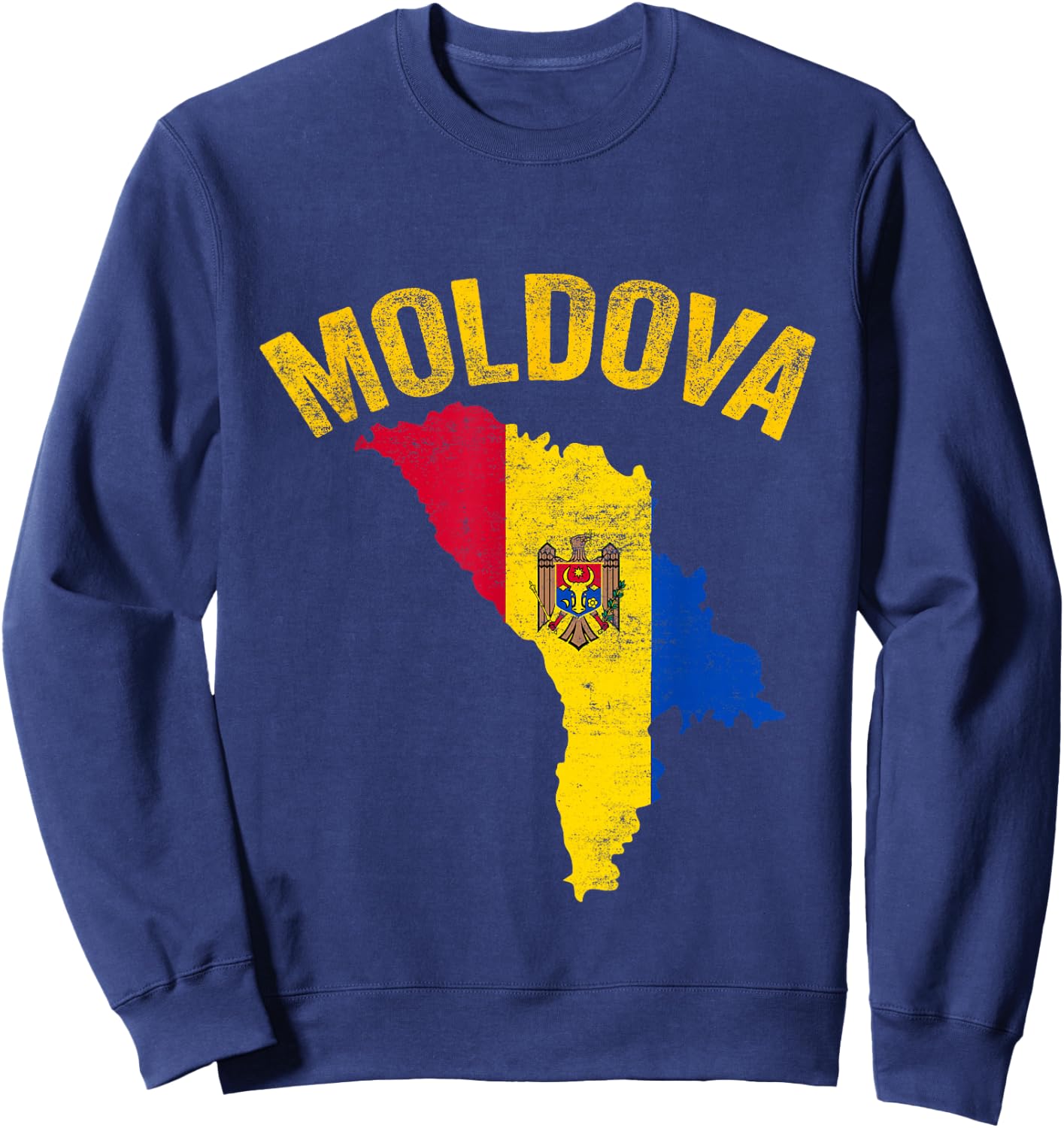 Distressed Retro Moldova Flag Moldova Map Patriotic Sweatshirt - Sweatshirt | Navy