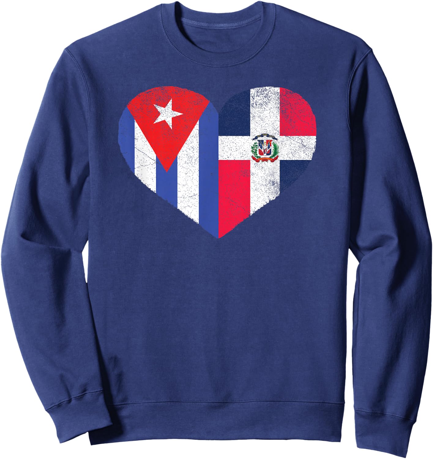 Half Cuban Half Dominican Heart Cuba Dominican Flag Sweatshirt - Sweatshirt | Navy