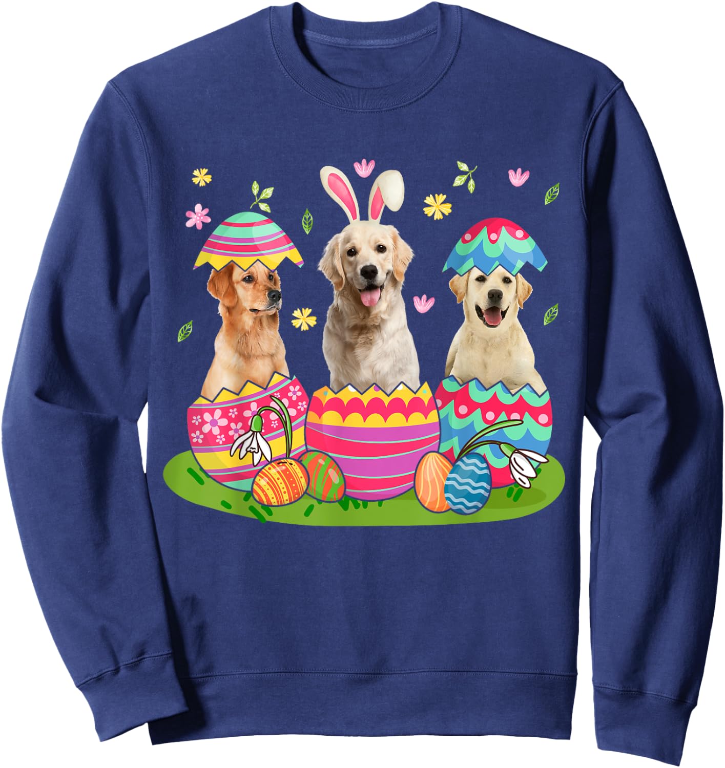 Three Bunny Labrador Retriever Inside Easter Egg Happy Sweatshirt - Sweatshirt | Navy