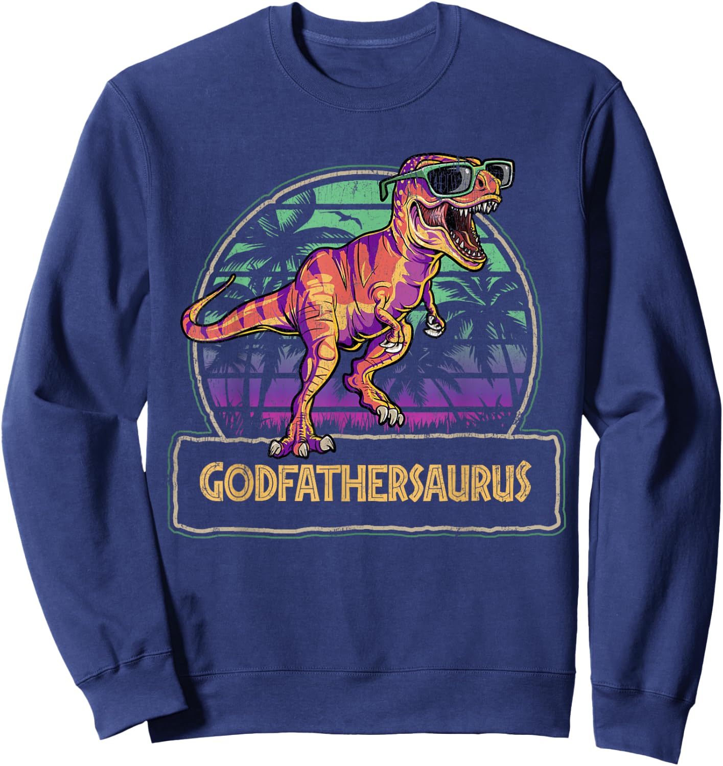 Godfathersaurus T Rex Dinosaur Godfather Saurus Matching Sweatshirt - Sweatshirt | Navy