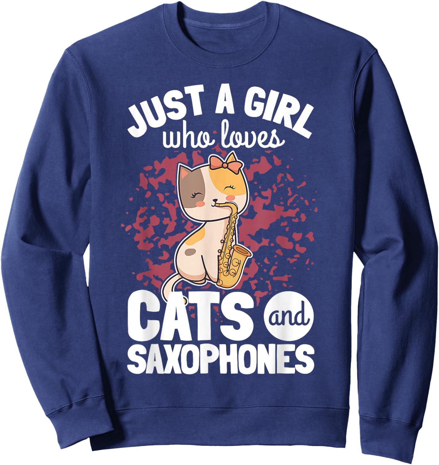 Saxophonist Girl Saxist Sax Cat Saxophone Sweatshirt - Sweatshirt | Navy