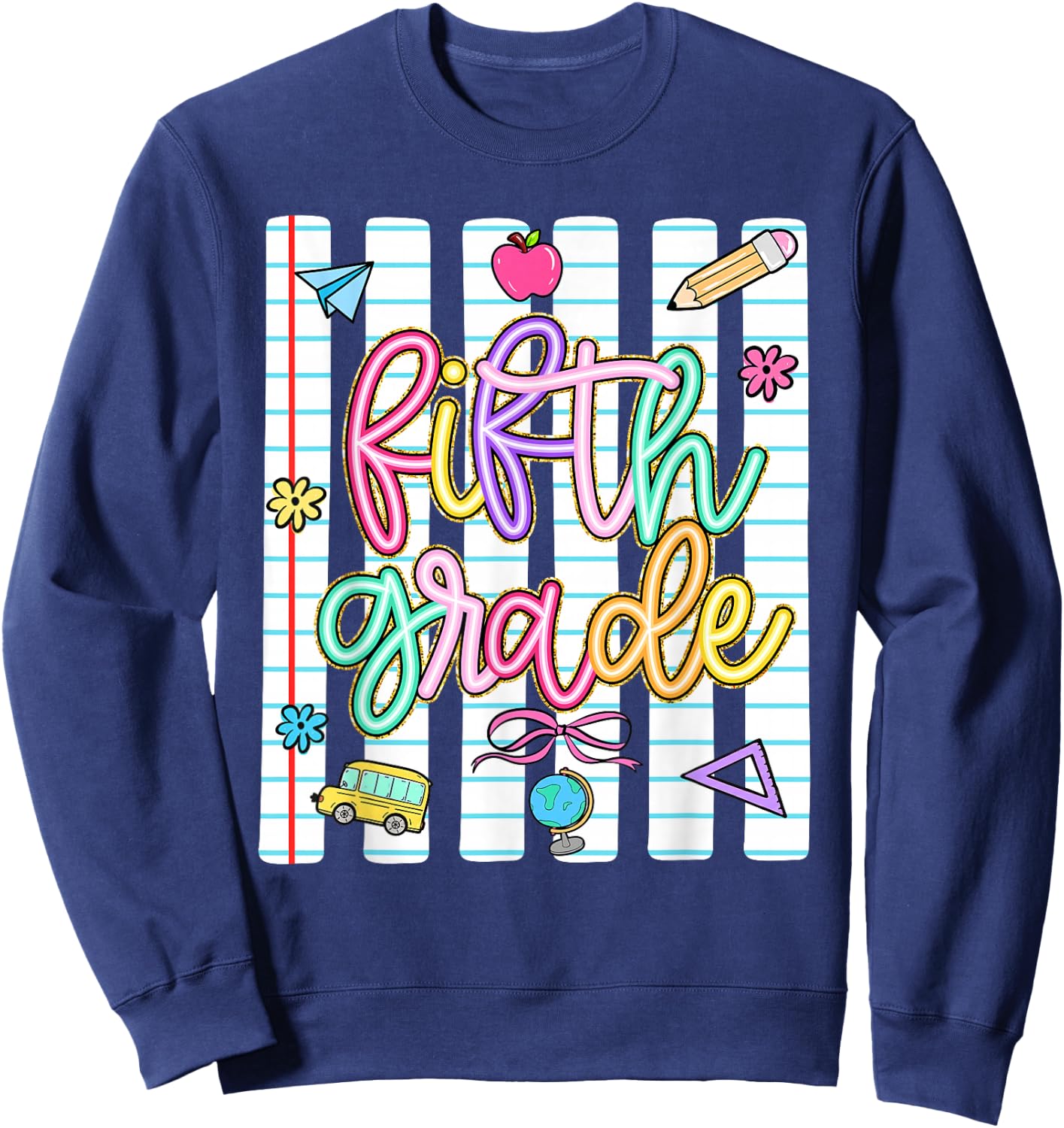 Striped Preppy Fifth Grade Back to School Teacher Girl Kids Sweatshirt - Sweatshirt | Navy