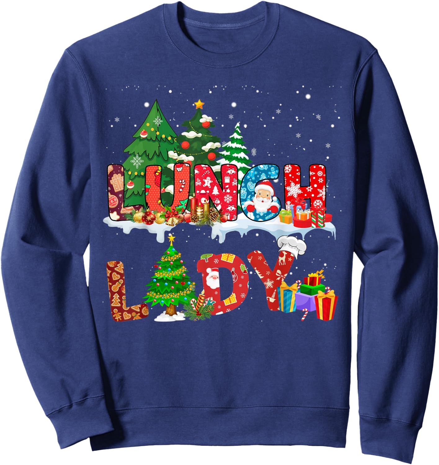 Funny Lunch Lady Christmas Pajama Matching Xmas Lunch Lady Sweatshirt - Sweatshirt | Navy