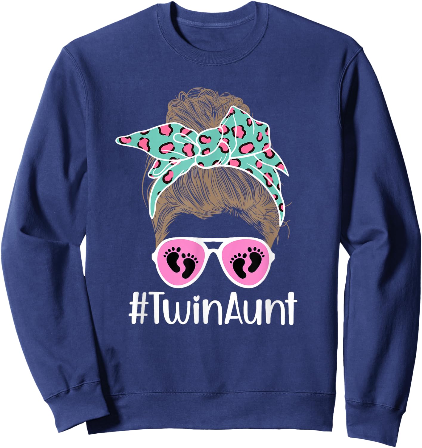 Twin Aunt Messy Bun Aunt Of Twins Twin Auntie Of Twins Sweatshirt - Sweatshirt | Navy
