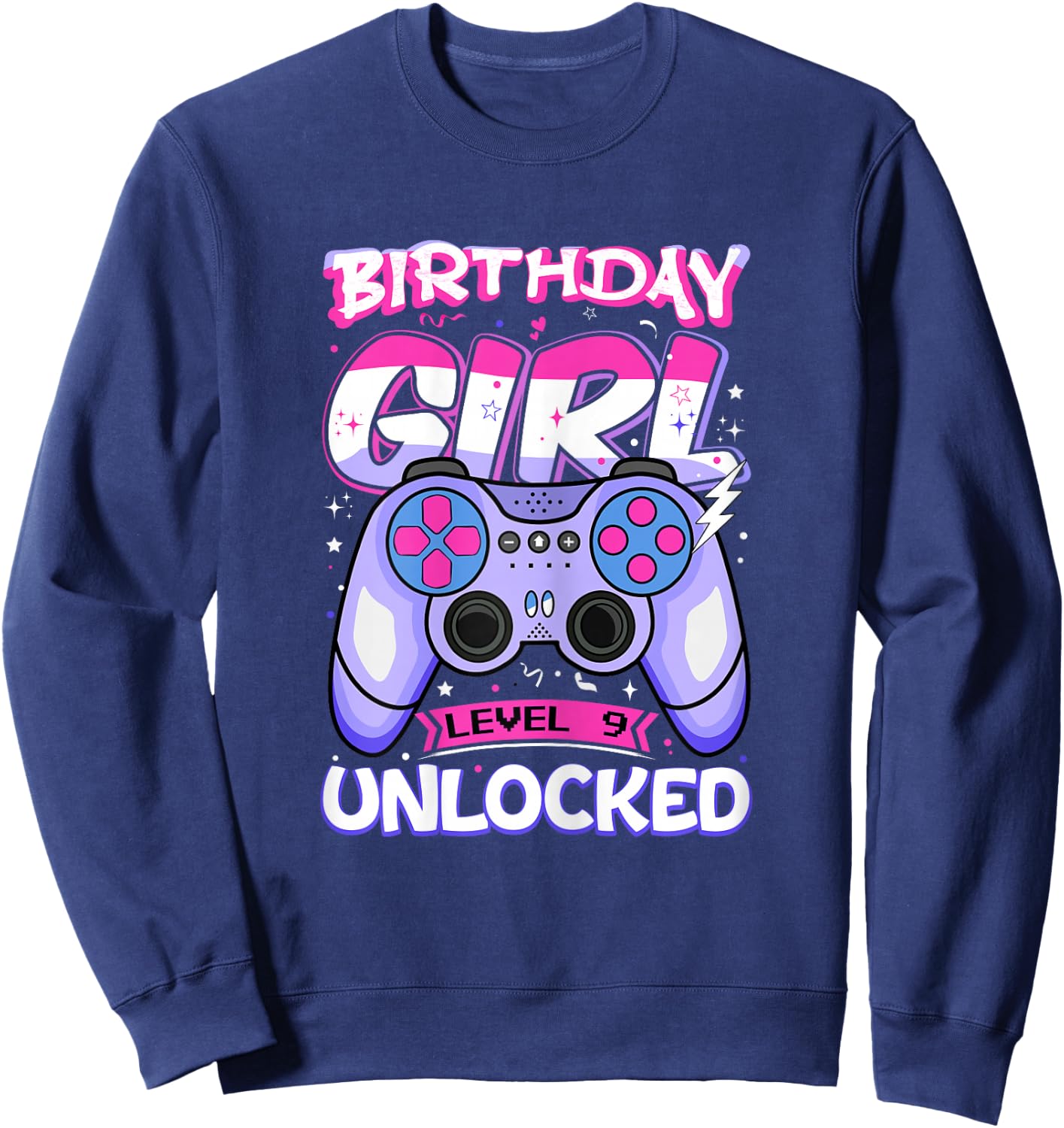 9 Year Old Girl Gamer Level Unlocked 9th Birthday Kids Sweatshirt - Sweatshirt | Navy