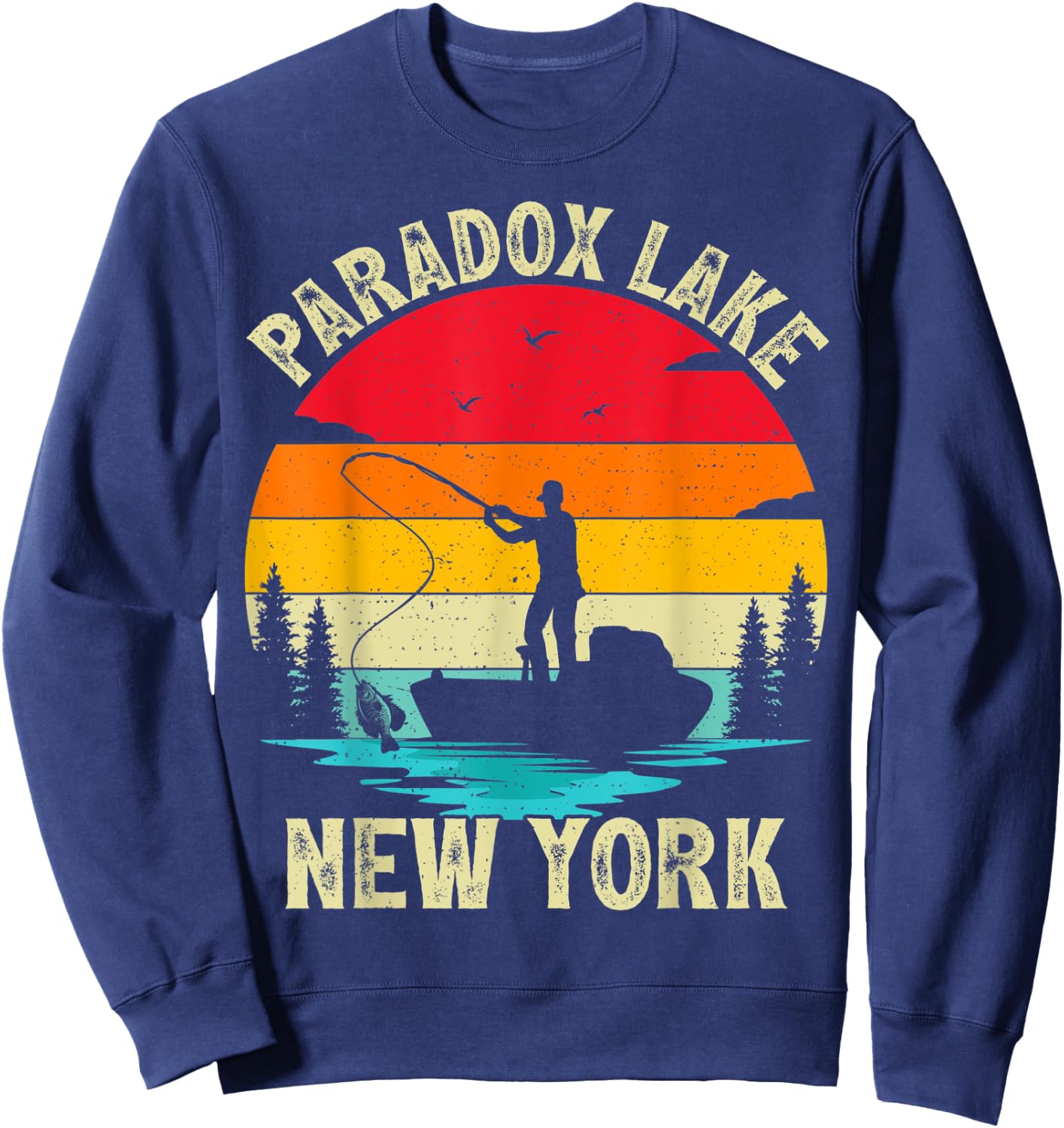 Summer Vacation Fishing Vintage Retro New York Paradox Lake Women Kids Sweatshirt - Sweatshirt | Navy
