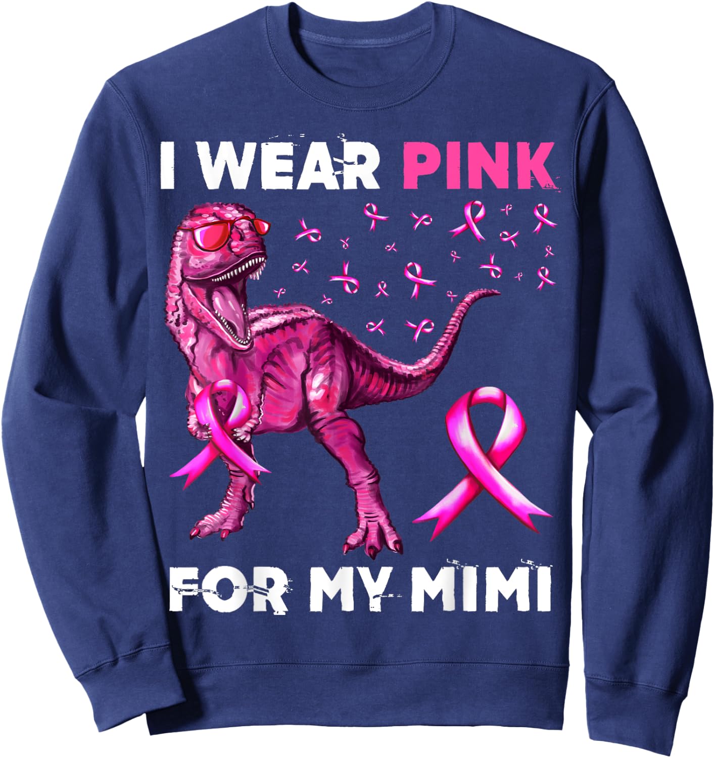 I Wear Pink For My Mimi Dinosaur Breast Cancer Awareness Sweatshirt - Sweatshirt | Navy