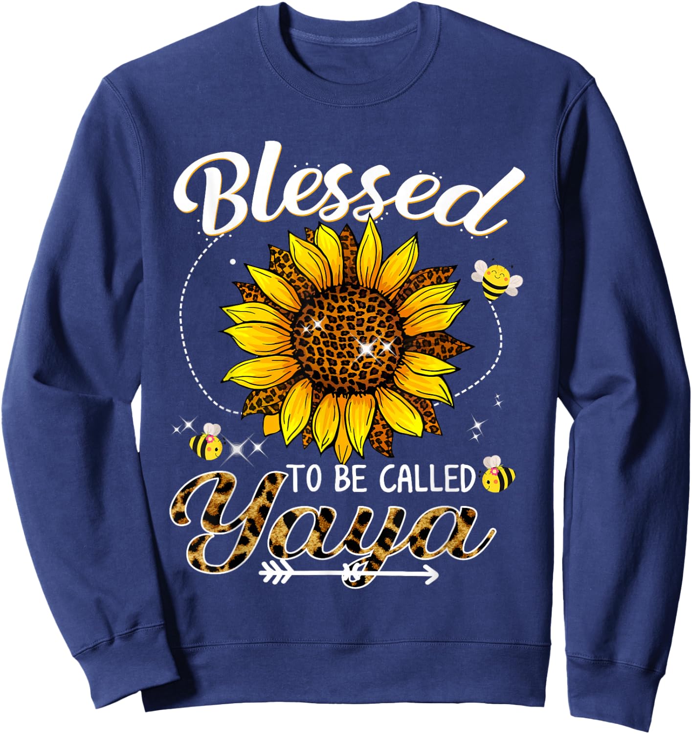 Blessed To Be Called Yaya Funny Leopard Sunflower And Bee Sweatshirt - Sweatshirt | Navy