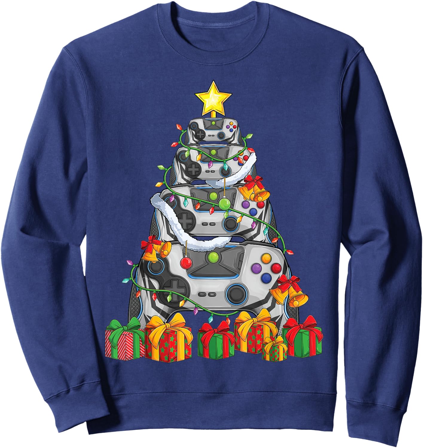 Gamer christmas tree pajamas kids boys men video games xmas Sweatshirt - Sweatshirt | Navy