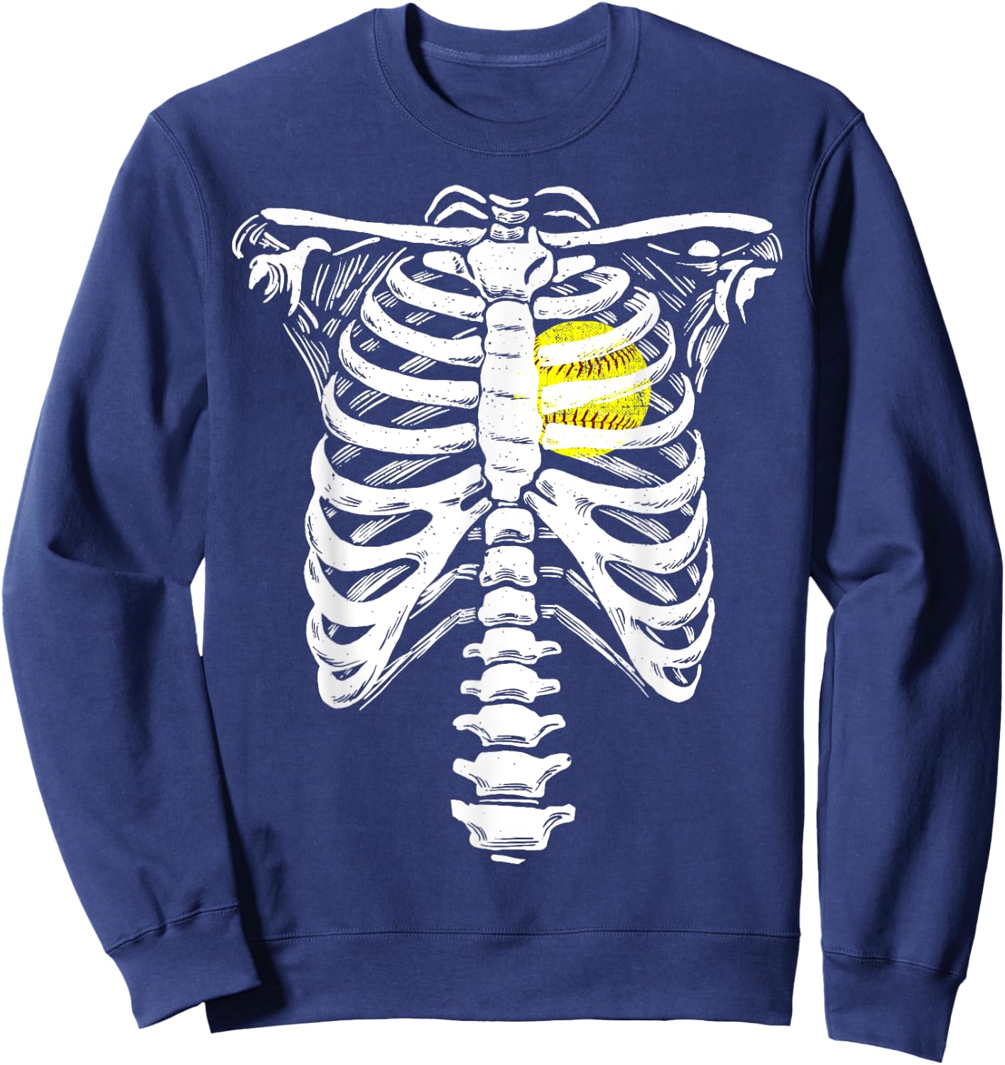 Softball Heart Skeleton Rib Cage Halloween Love Softball Sweatshirt - Sweatshirt | Navy