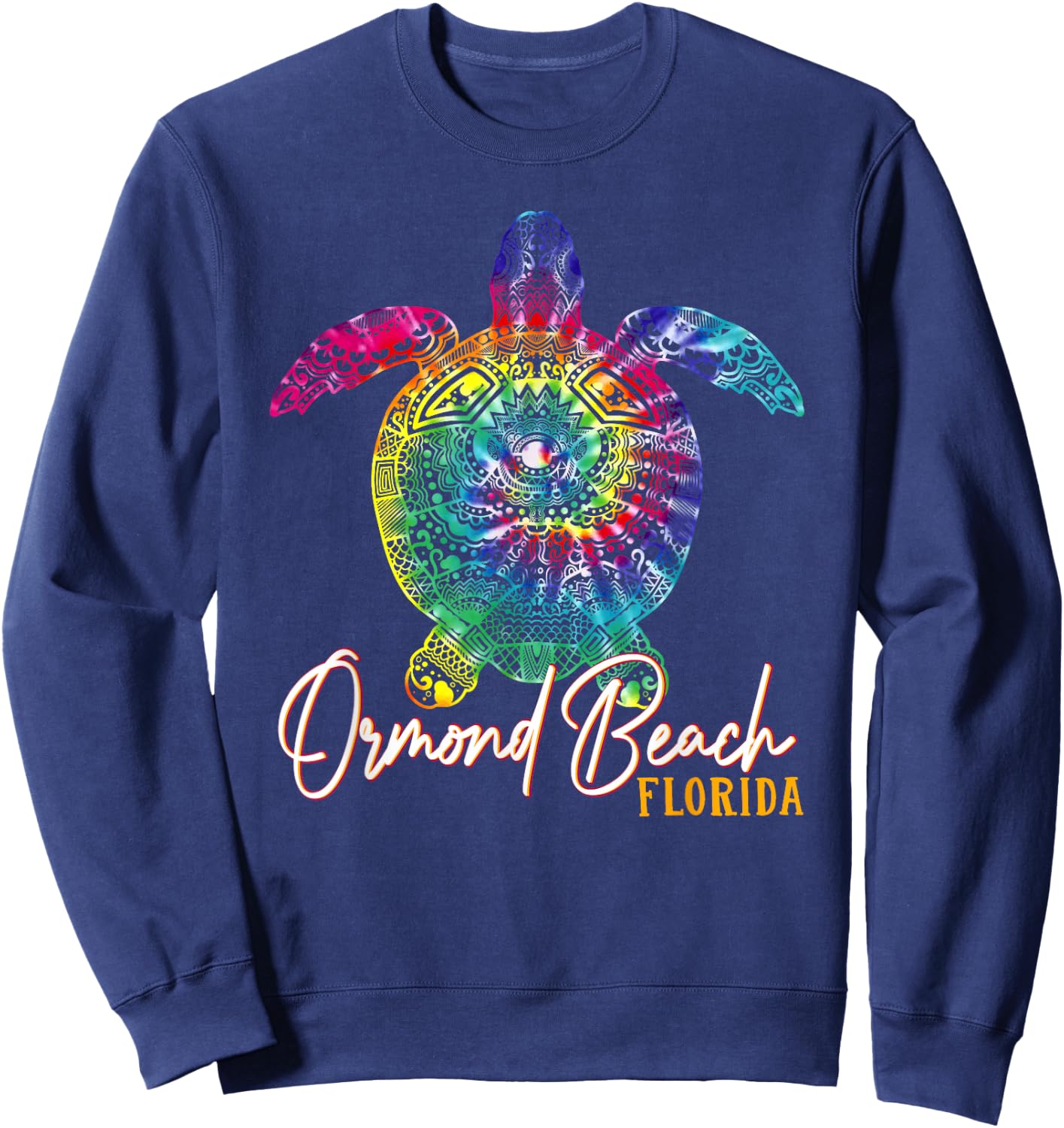 Ormond Beach Tie Dye Sea Turtle Matching Family Vacation Sweatshirt - Sweatshirt | Navy