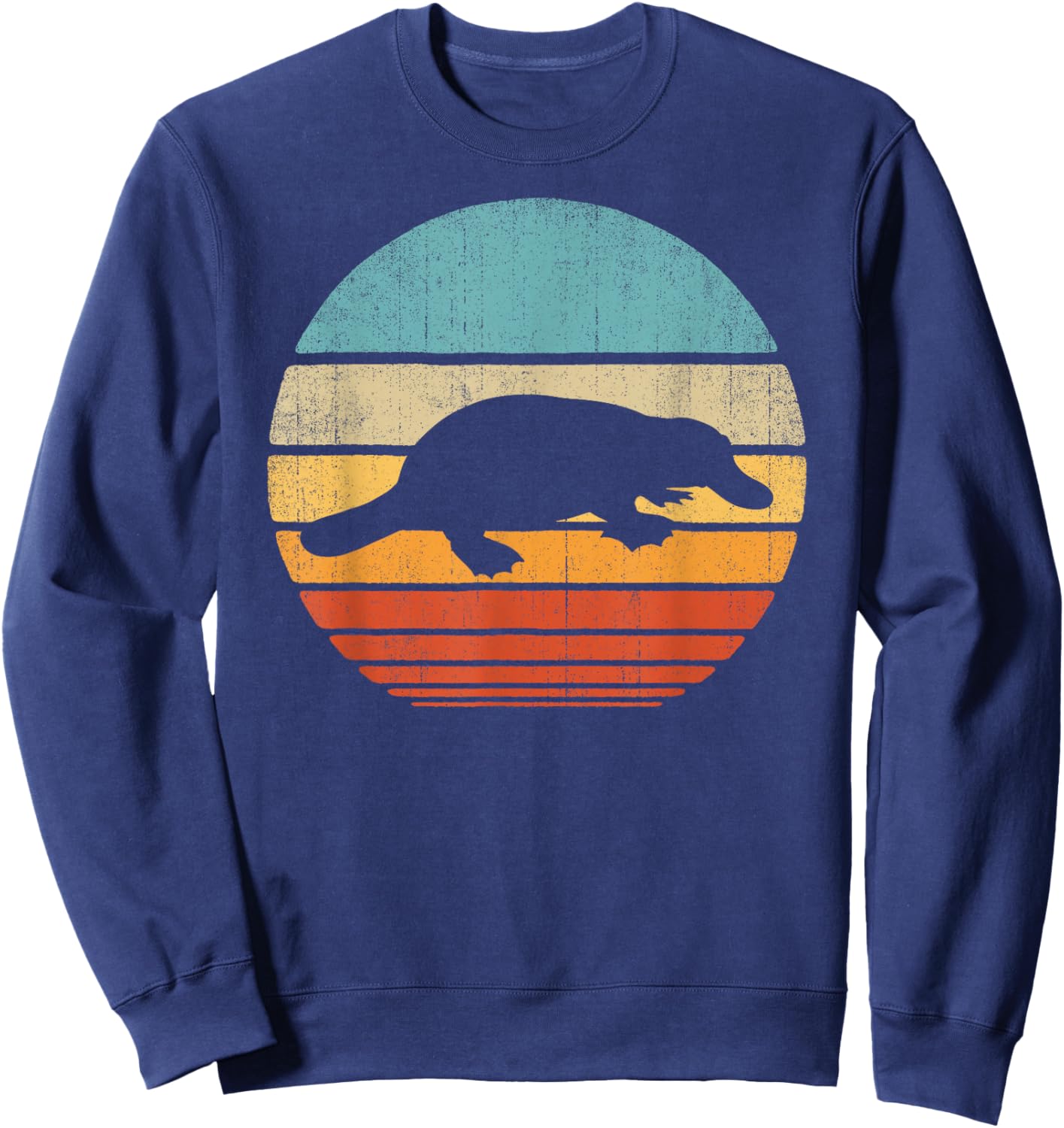 Platypus Retro Vintage 60s 70s Sunset Mammal Animal Lovers Sweatshirt - Sweatshirt | Navy