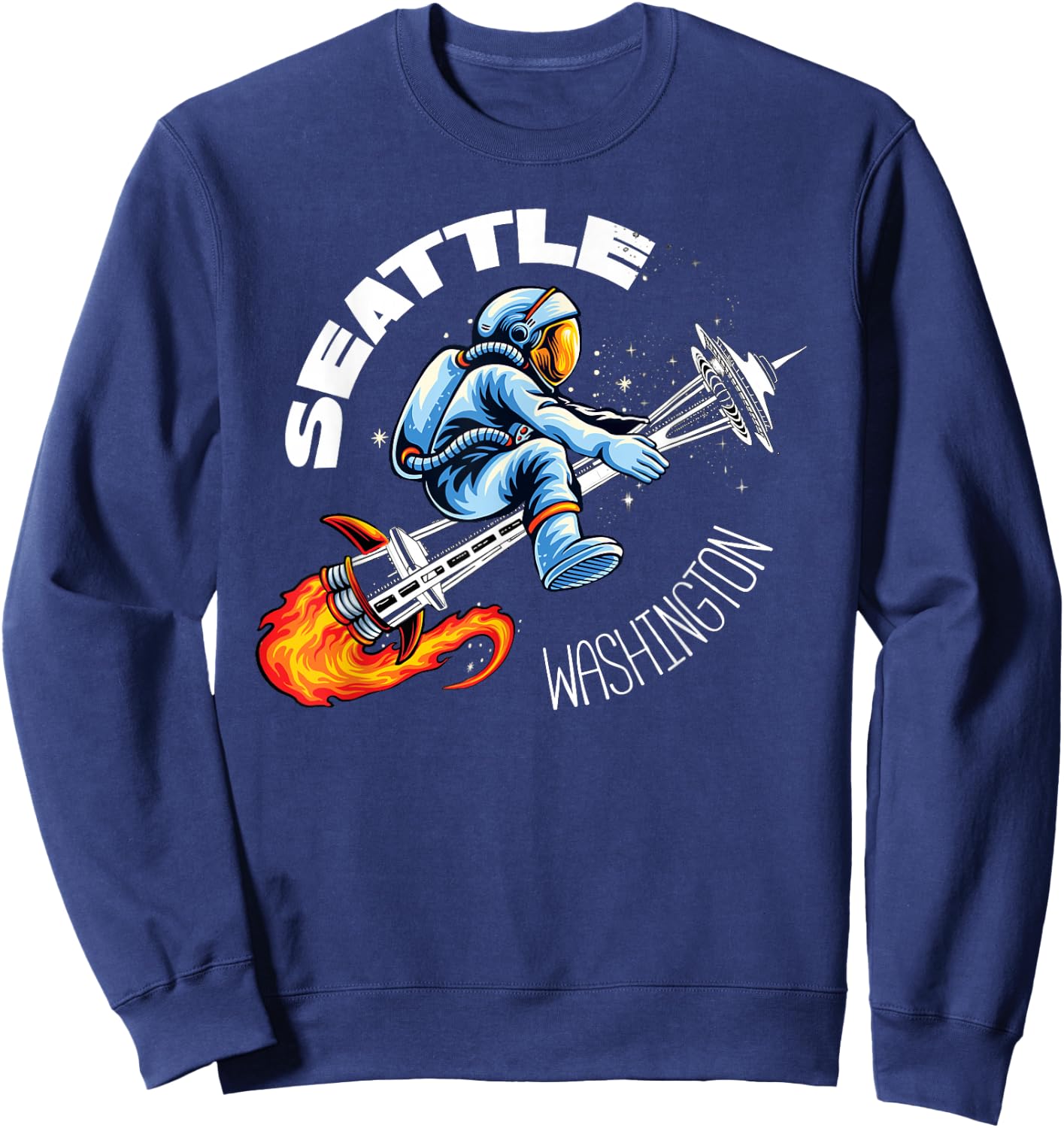 Retro Seattle Washington Astronaut Space Needle Souvenir Sweatshirt - Sweatshirt | Navy