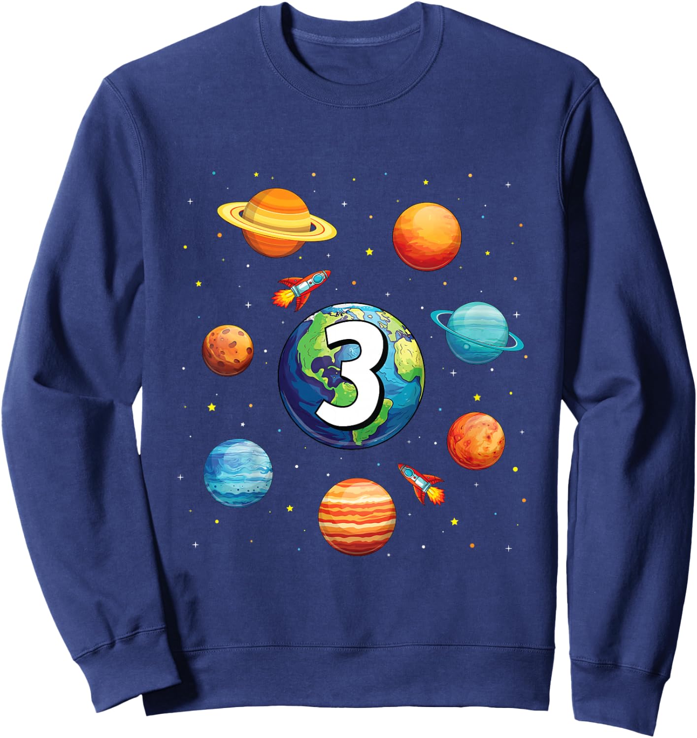 Kids 3 Year Old Shirt Boys Kids Space Solar Planets 3rd Birthday Sweatshirt - Sweatshirt | Navy