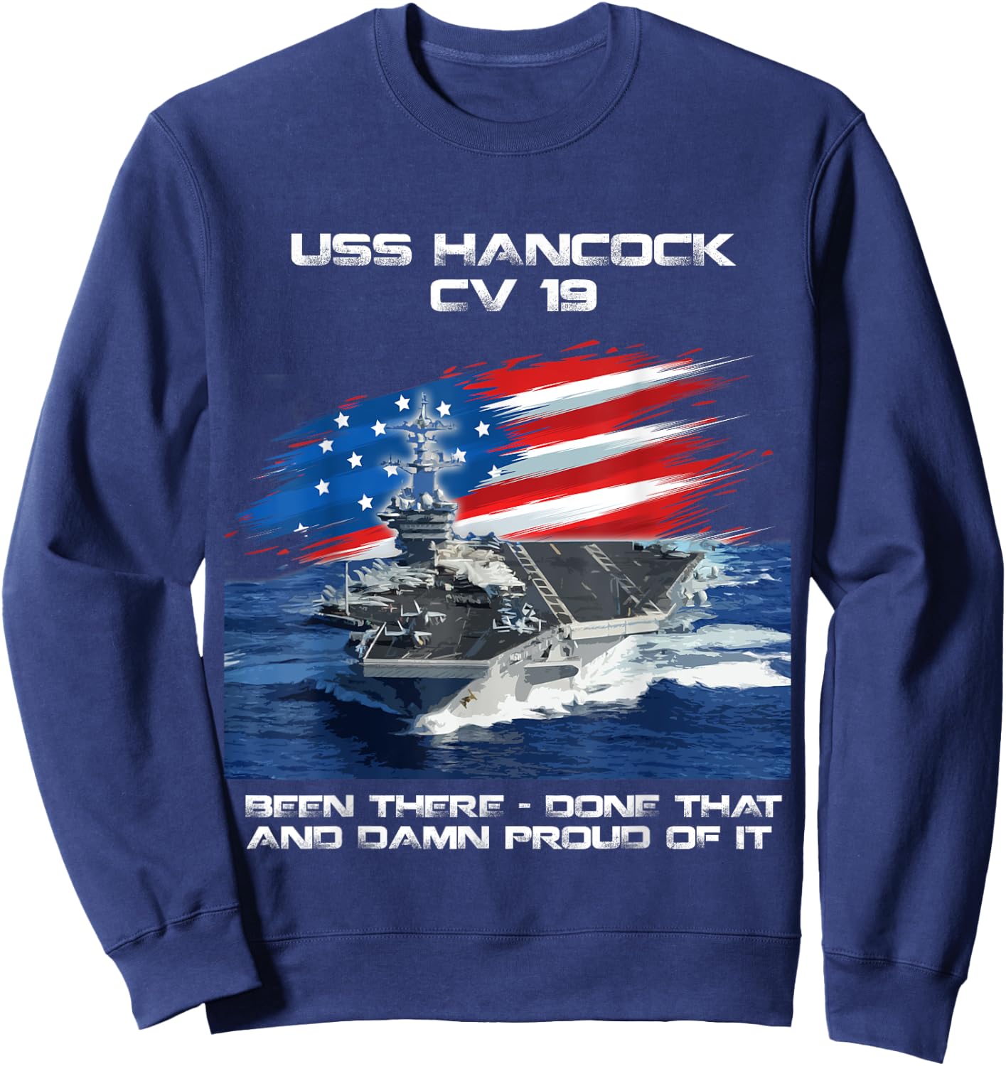 USS Hancock CV 19 Aircraft Carrier Veteran USA Flag Xmas Sweatshirt - Sweatshirt | Navy