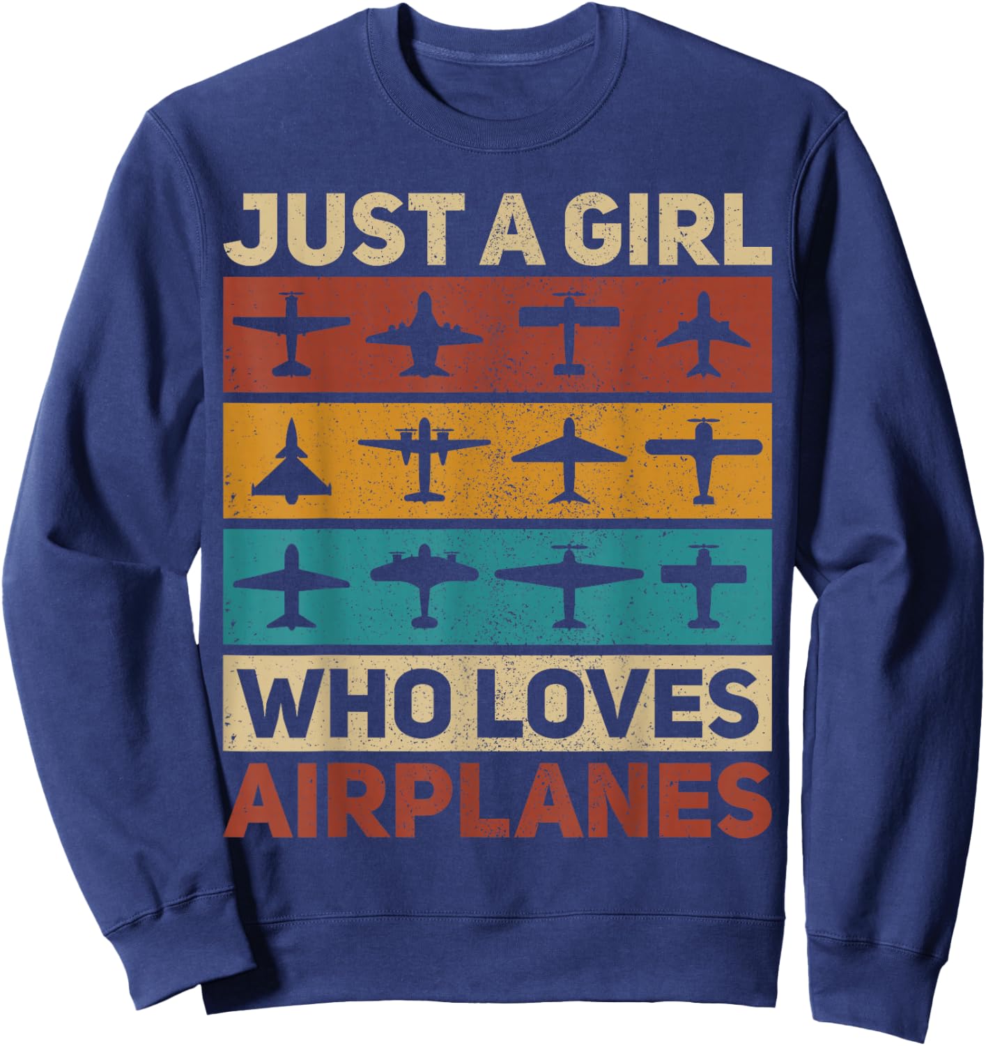 Just A Girl Who Loves Airplane Pilot Plane Aviation Airplane Sweatshirt - Sweatshirt | Navy