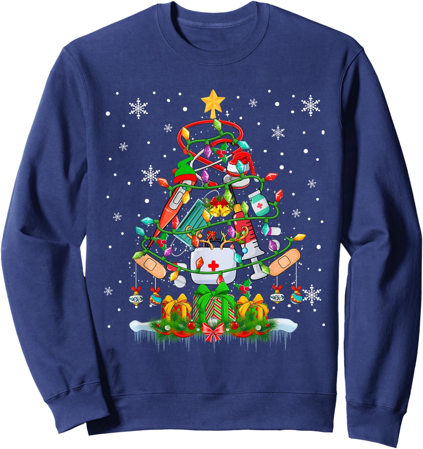 Christmas Tree Santa Reindeer Elf Medical Instruments Doctor Sweatshirt - Sweatshirt | Navy