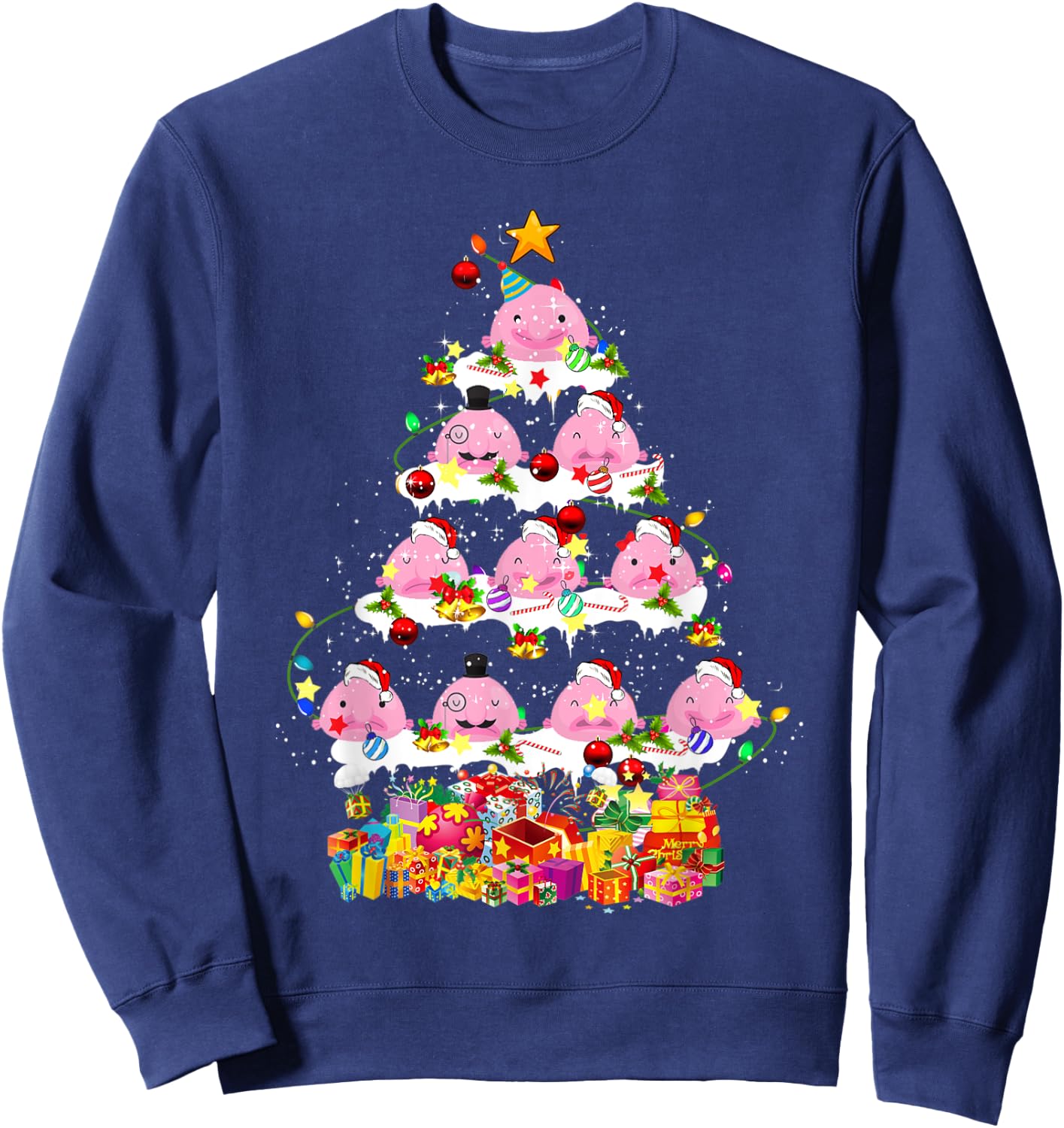 Santa Blobfish Christmas Tree Xmas Lights Blobfish Lover Sweatshirt - Sweatshirt | Navy