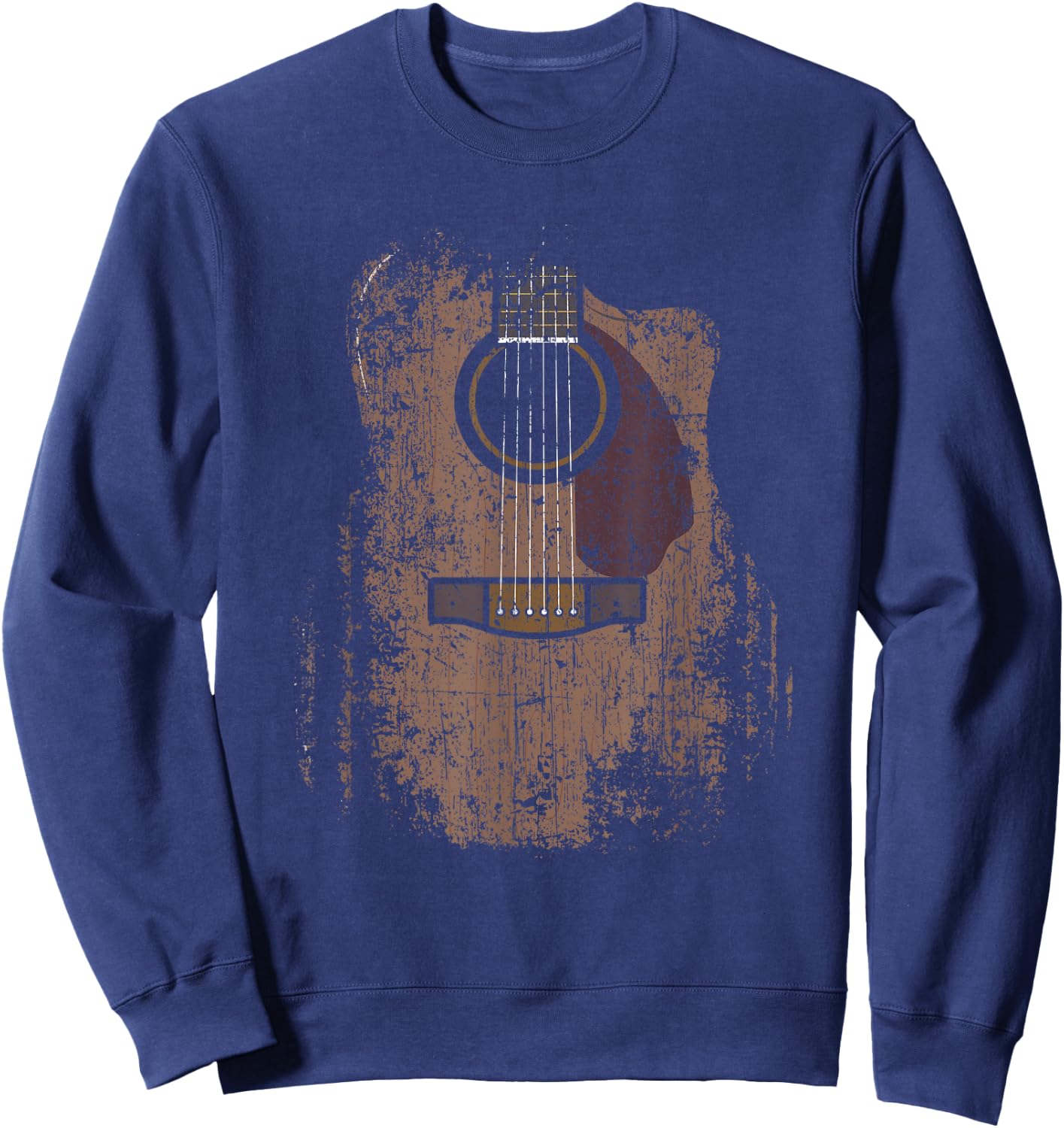 Musician Guitarist Instrument & Strings Designs Distressed Acoustic Guitar Vintage Player Rock & Roll Music - Adults/Kids - Black - Short Sleeve - Classic Fit - Small Sweatshirt - Sweatshirt | Navy