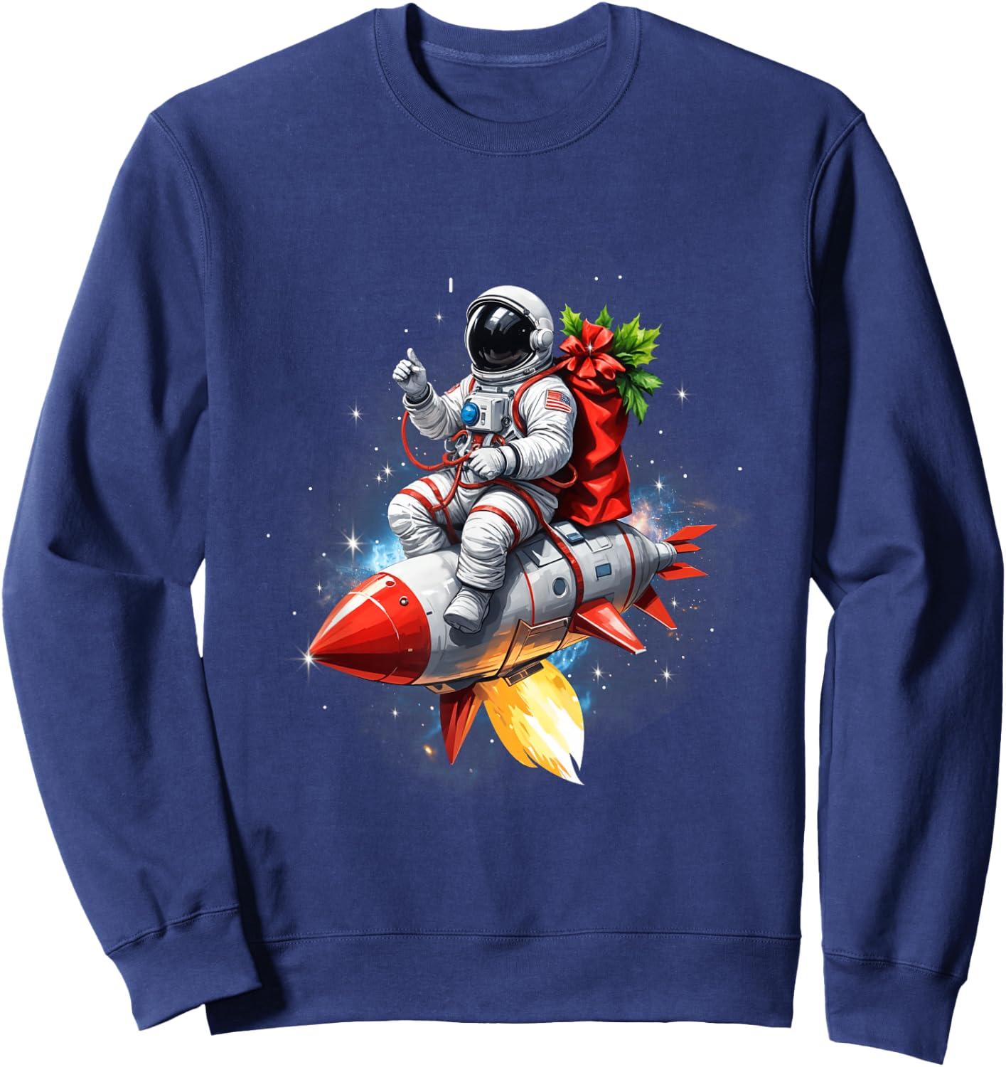Astronaut Riding Rocket Planets Funny Christmas Kids Teens Sweatshirt - Sweatshirt | Navy