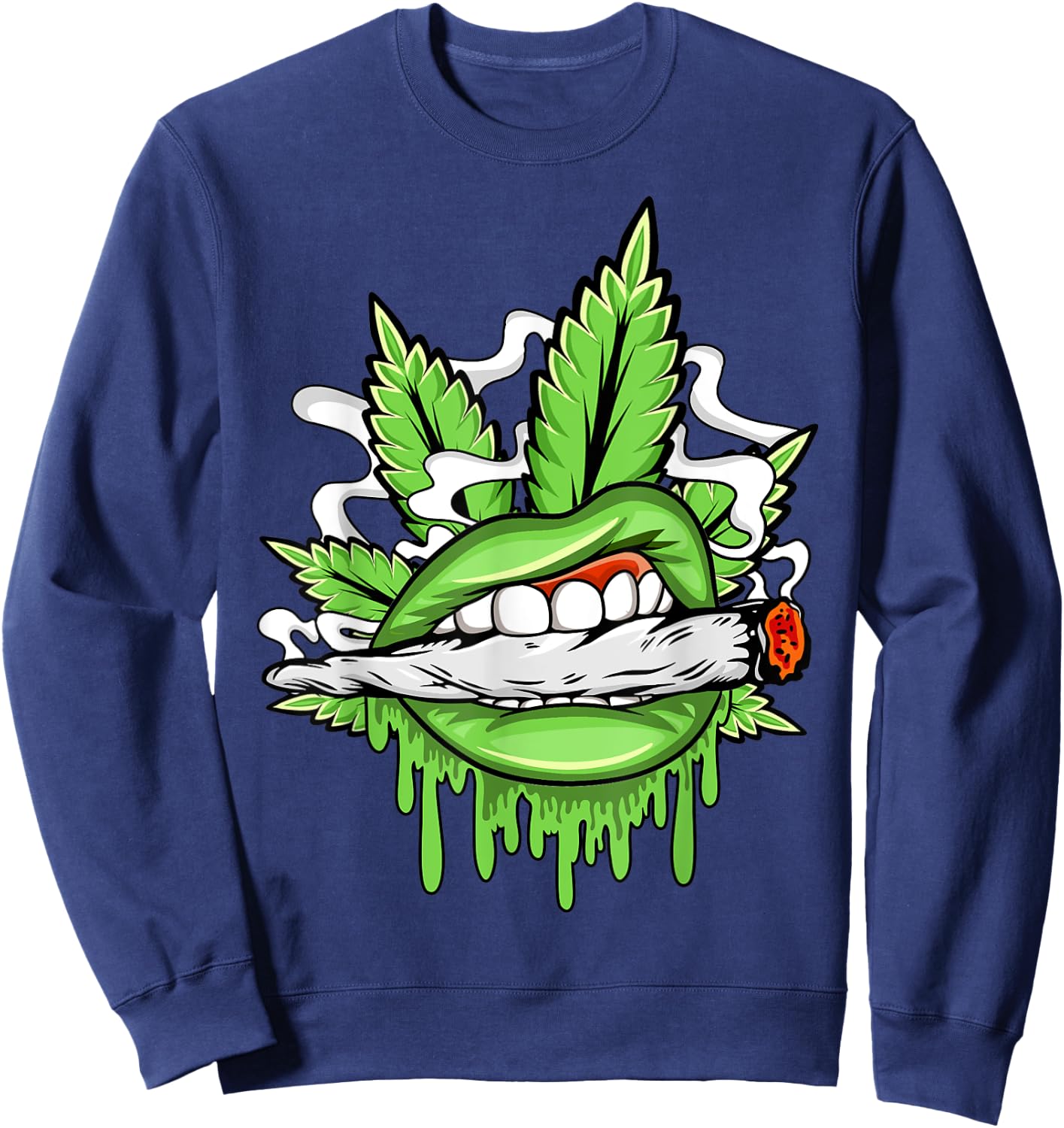 Funny Sexy Lips Cannabis Marijuana Weed Pot Leaf Lover Sweatshirt - Sweatshirt | Navy