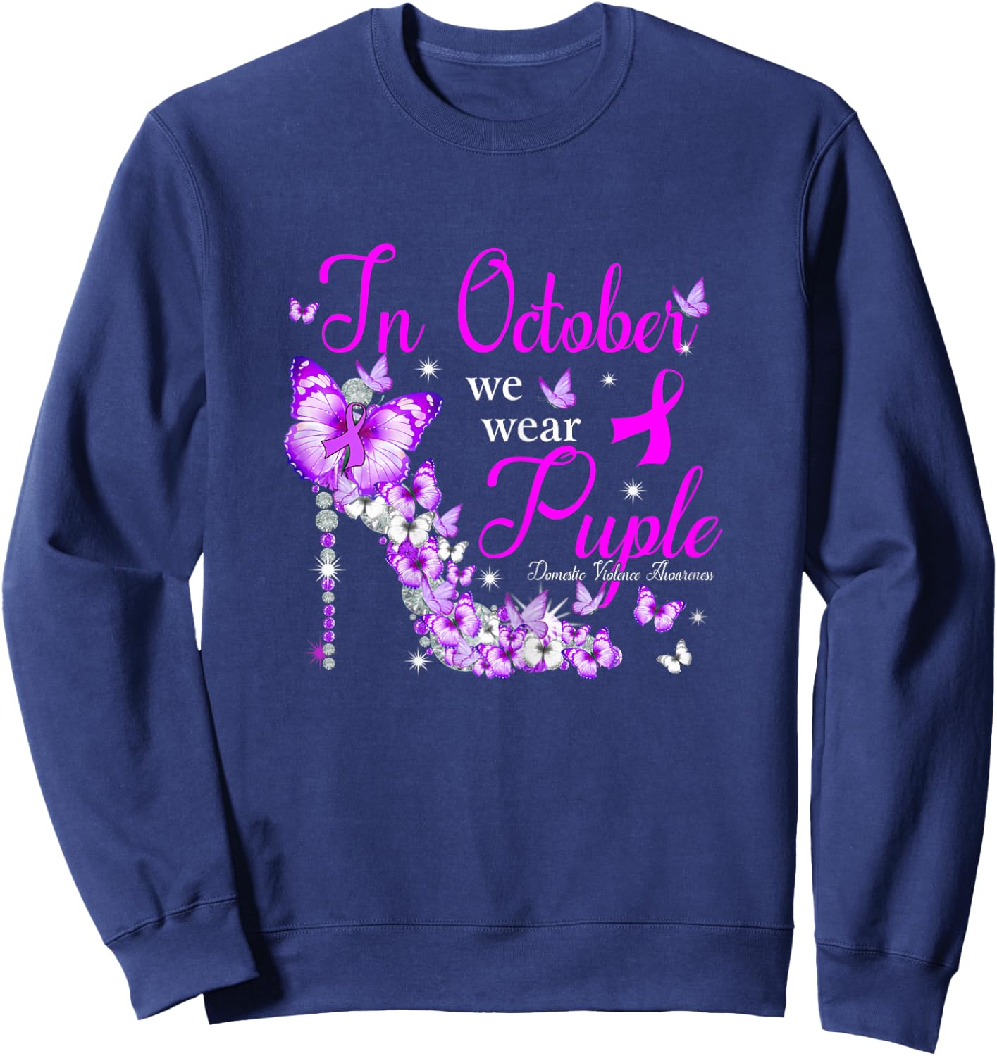 In October We Wear Purple Domestic Violence Awareness Sweatshirt - Sweatshirt | Navy