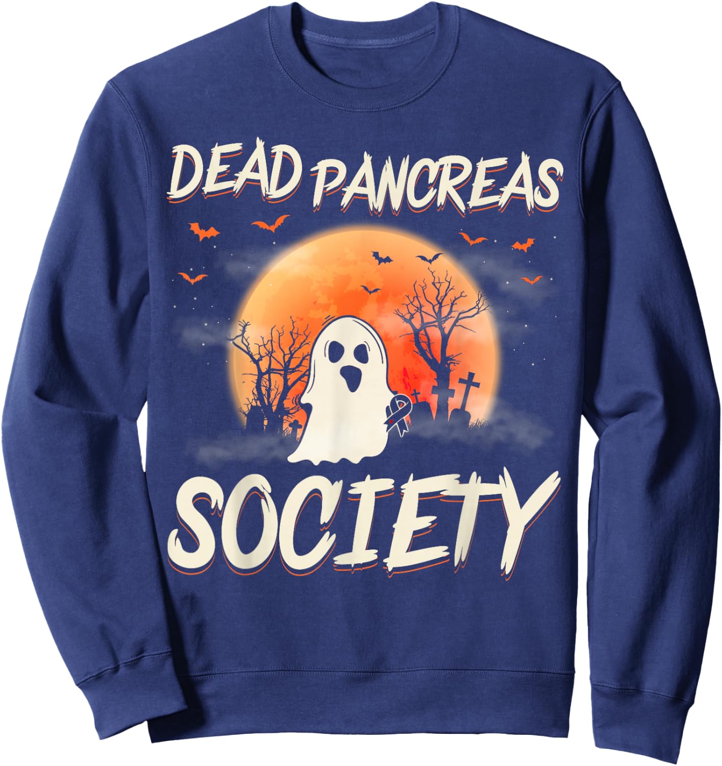 Diabetes Awareness Dead Pancreas Society Halloween Ghost Sweatshirt - Sweatshirt | Navy