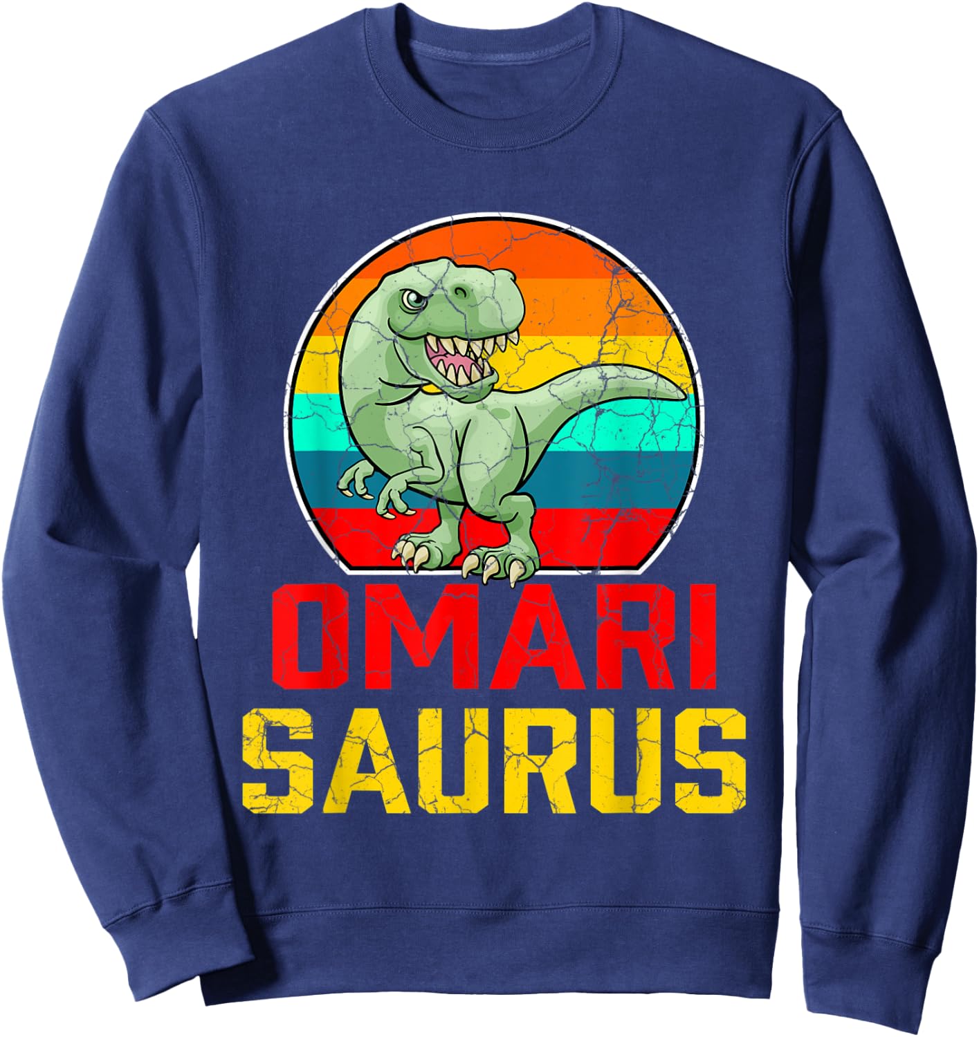 Omari Saurus Family Reunion Last Name Team Funny Custom Sweatshirt - Sweatshirt | Navy