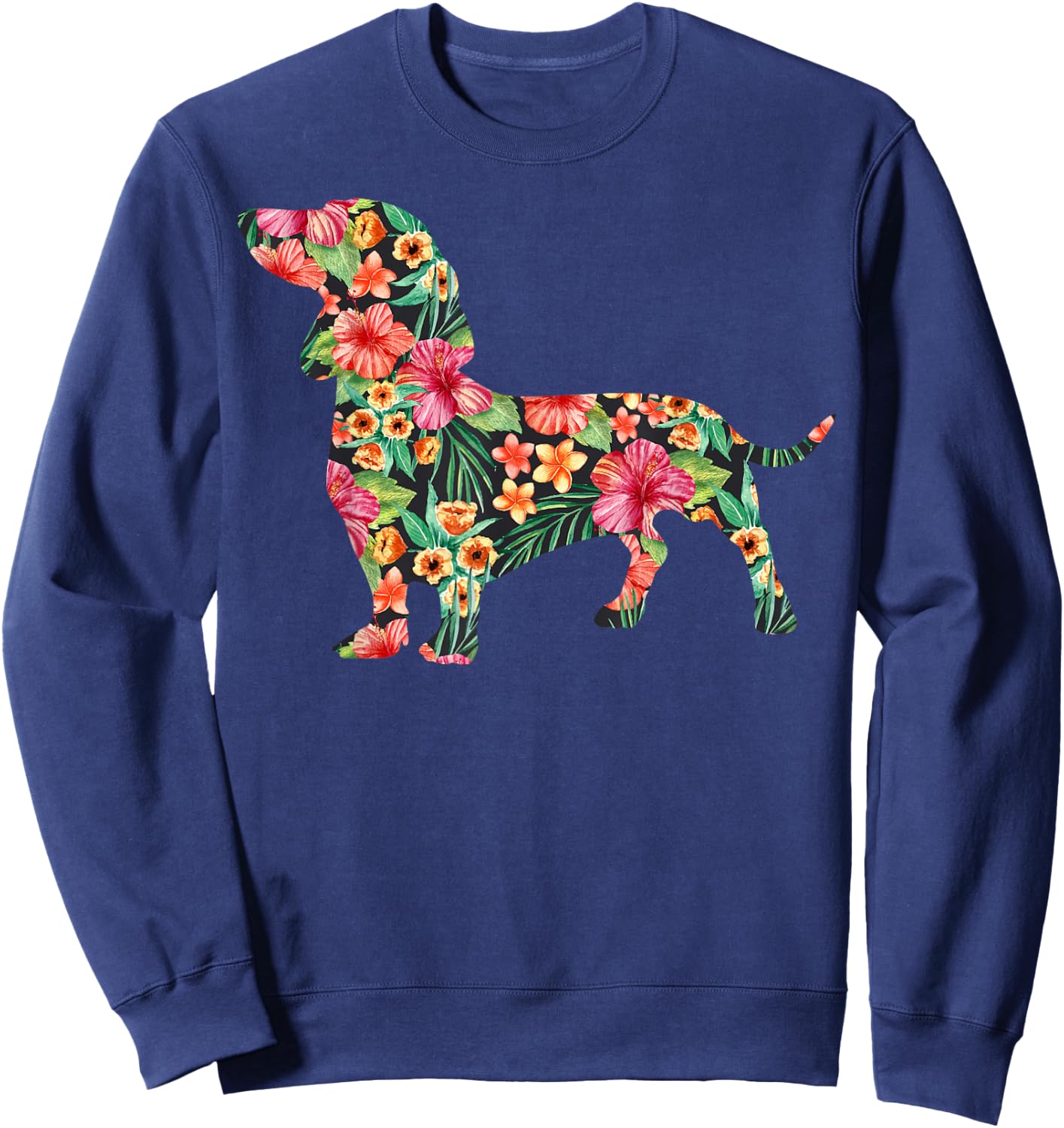 Dachshund Flower Funny Dog Silhouette Floral Gifts Women Men Sweatshirt - Sweatshirt | Navy