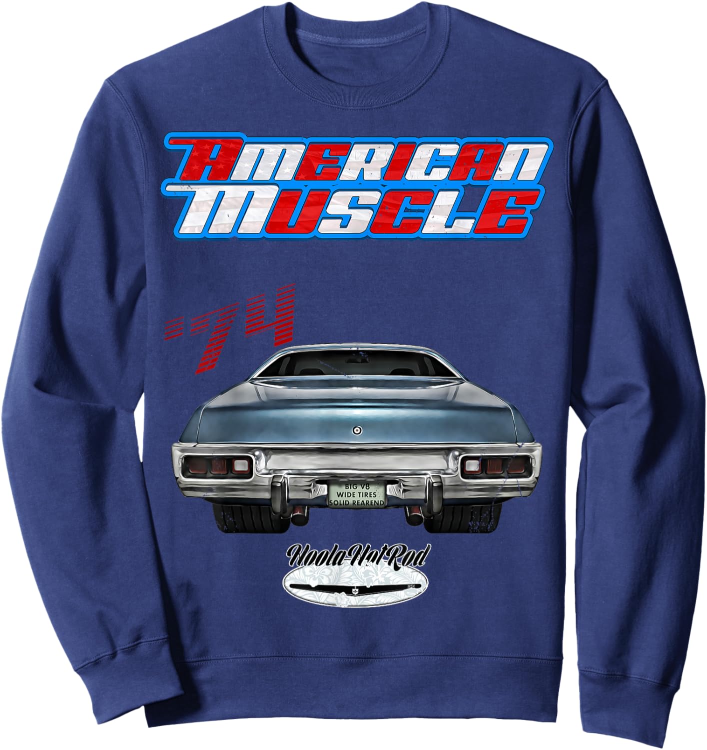 1974,GTX,Roadrunner,Hot Rod,Road,Muscle Car,Runner,Hoola,USA Sweatshirt - Sweatshirt | Navy