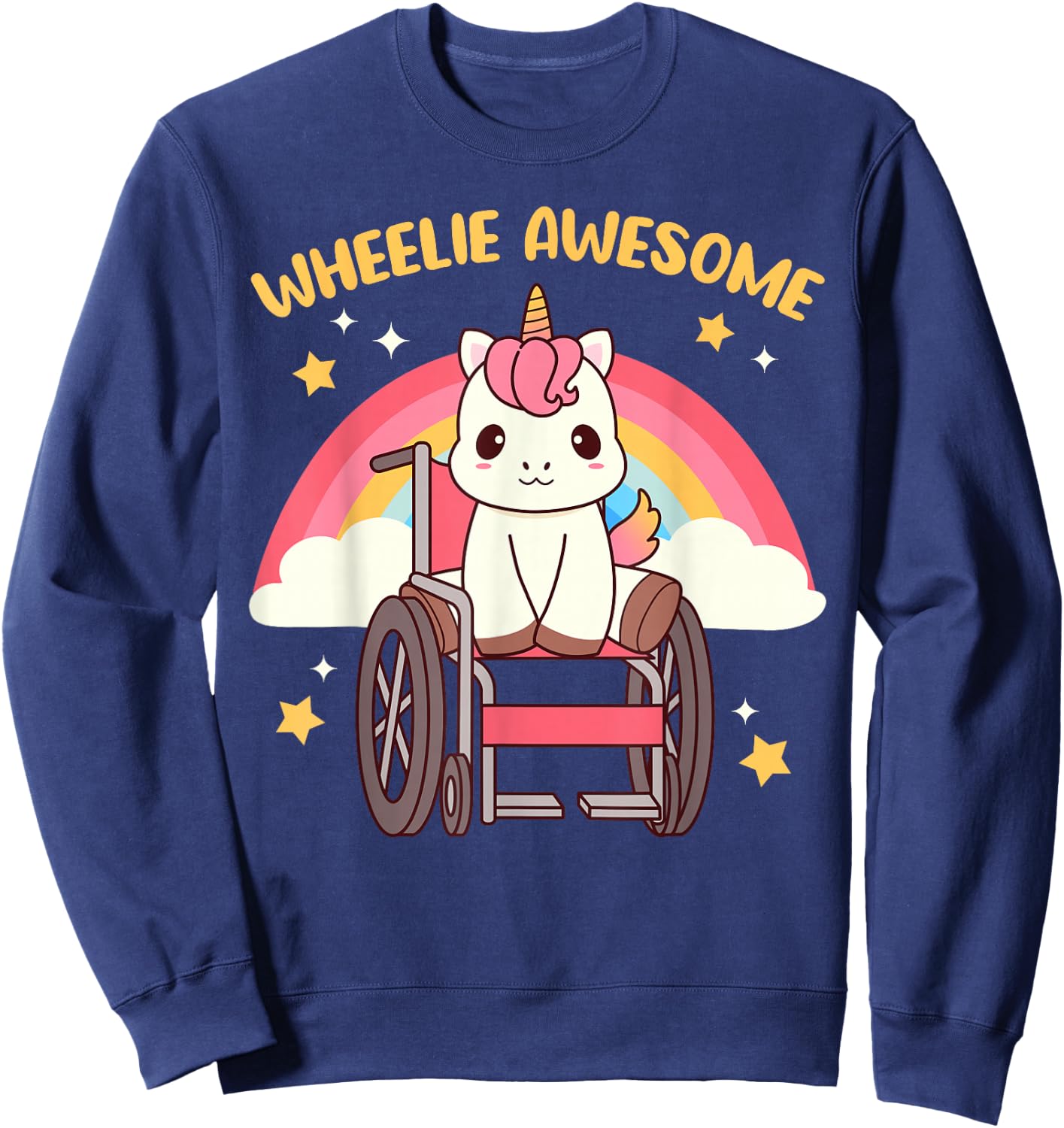 Cute Kawaii Unicorn in Wheelchair - Handicap Sweatshirt - Sweatshirt | Navy