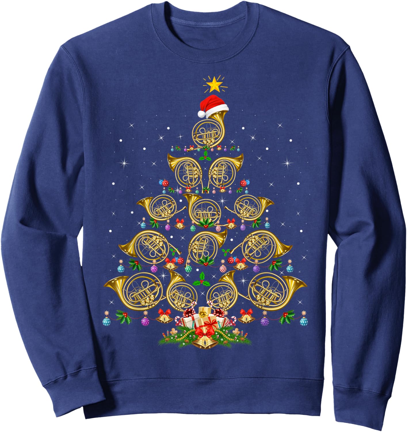 French Horn Lover Christmas Lighting French Horn Xmas Tree Sweatshirt - Sweatshirt | Navy