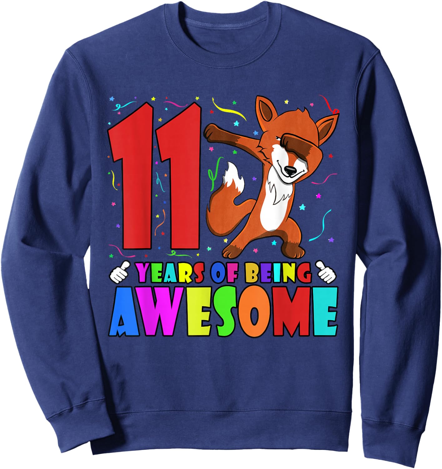 11th Birthday Party Dabbing Fox - 11 Years Old Girls Boys Sweatshirt - Sweatshirt | Navy