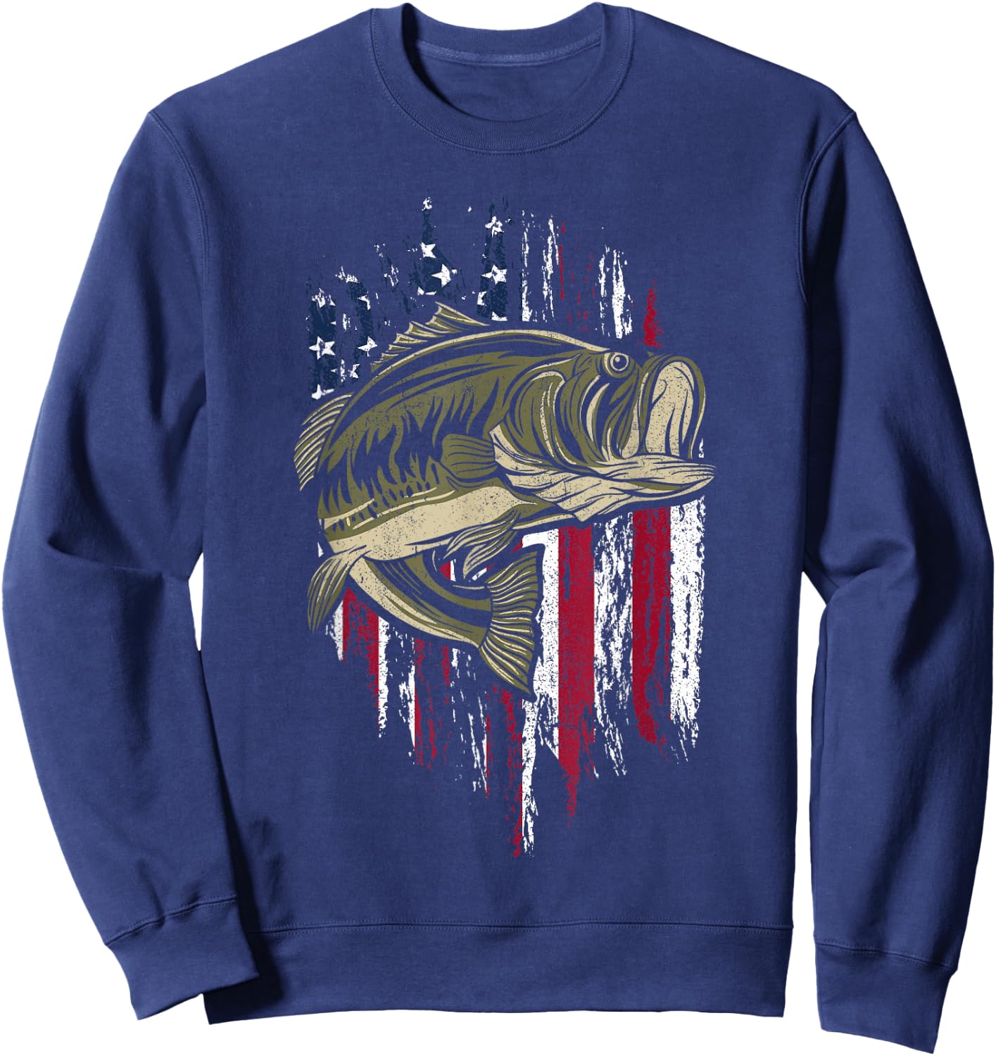 Bass Fishing American Flag 4th of July Gift Fisherman Sweatshirt - Sweatshirt | Navy