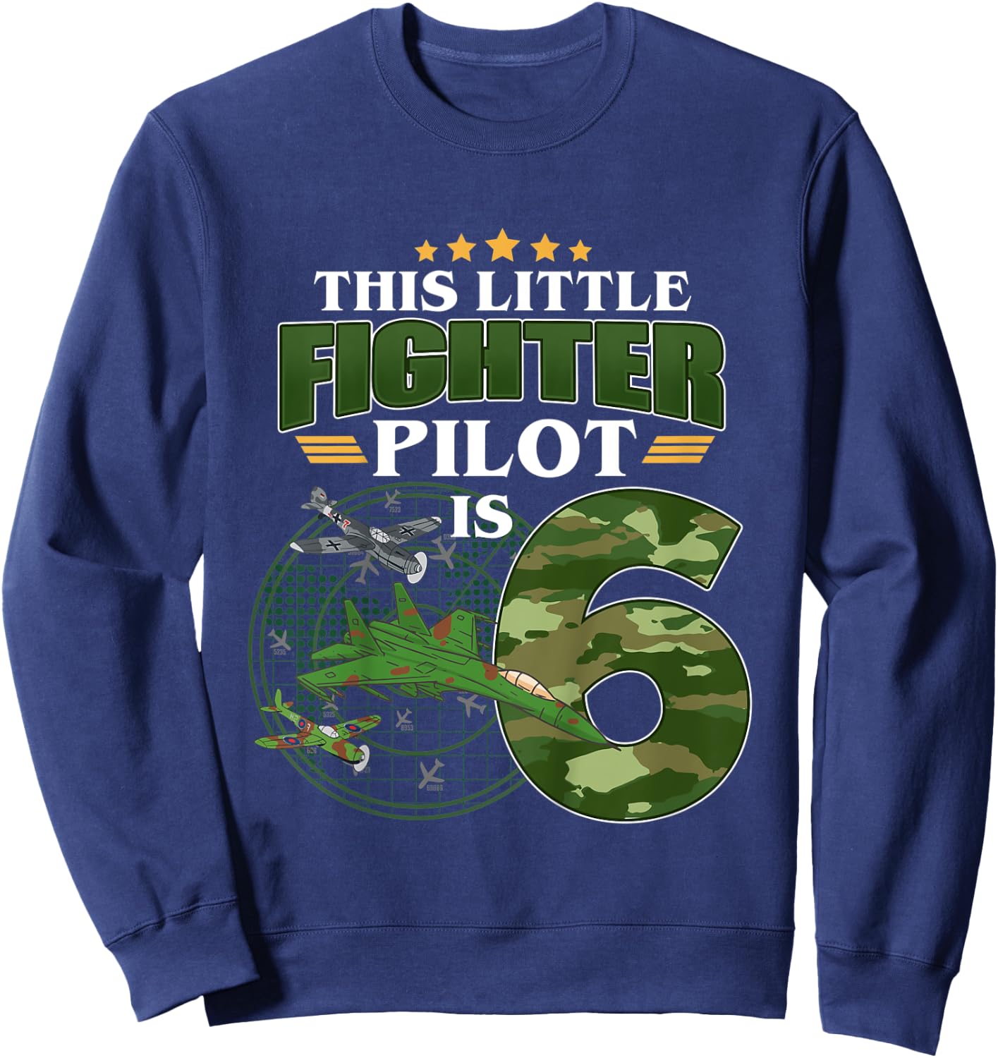 Kids 6th Birthday This Fighter Pilot Is 6 Soldier Camo Style boys Sweatshirt - Sweatshirt | Navy