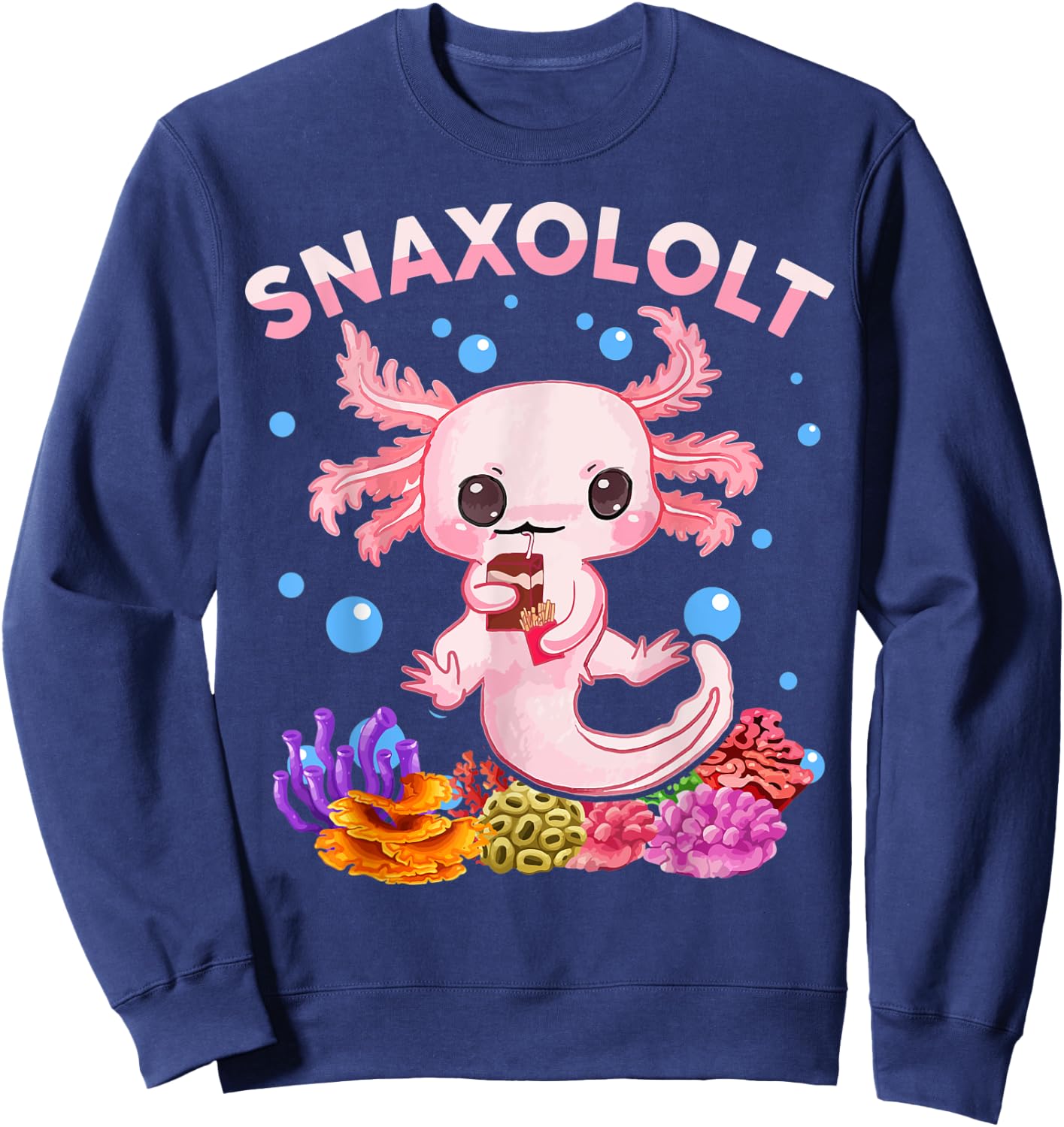 Kawaii Axolotl Snaxolotl Shirt Kid Toddler Teen Cute Axolotl Sweatshirt - Sweatshirt | Navy