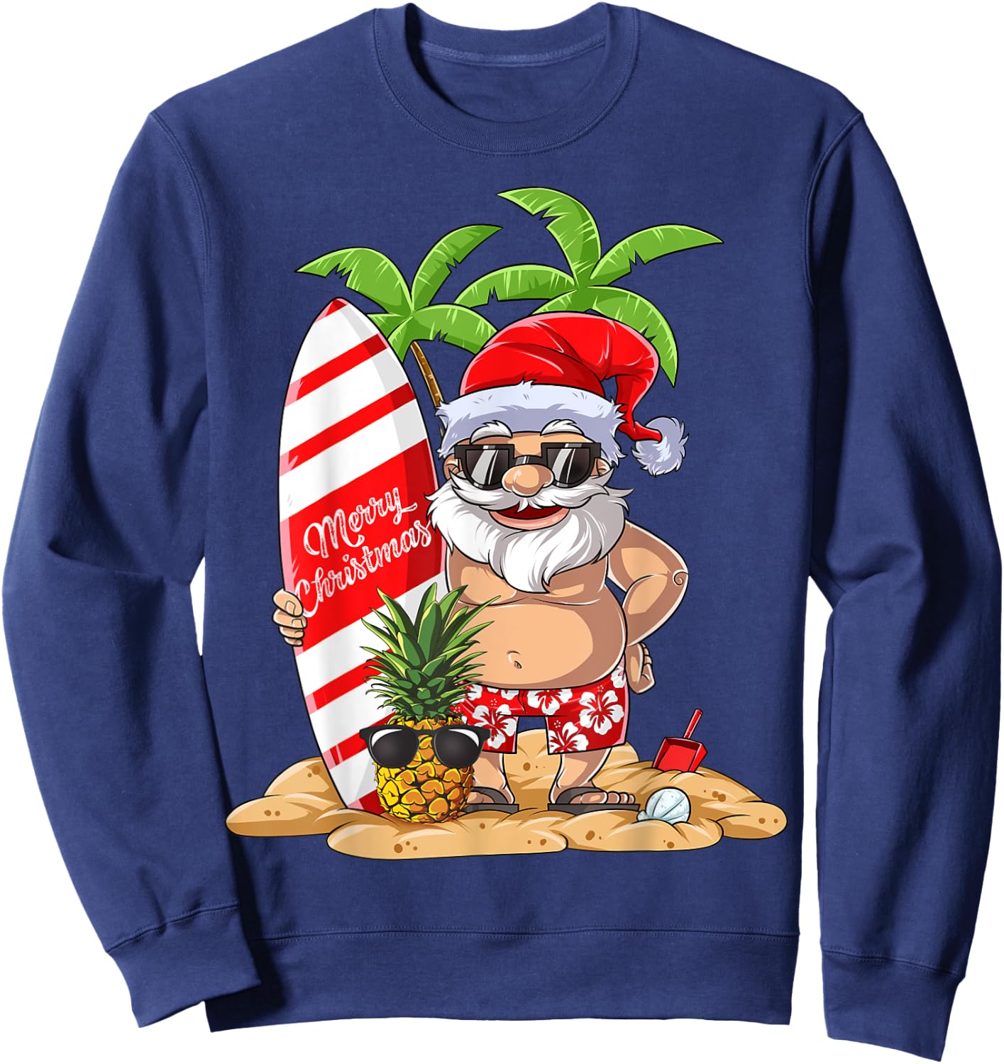Christmas in July Santa Hawaiian Surfing Gifts Summer Surfing Women Sweatshirt - Sweatshirt | Navy