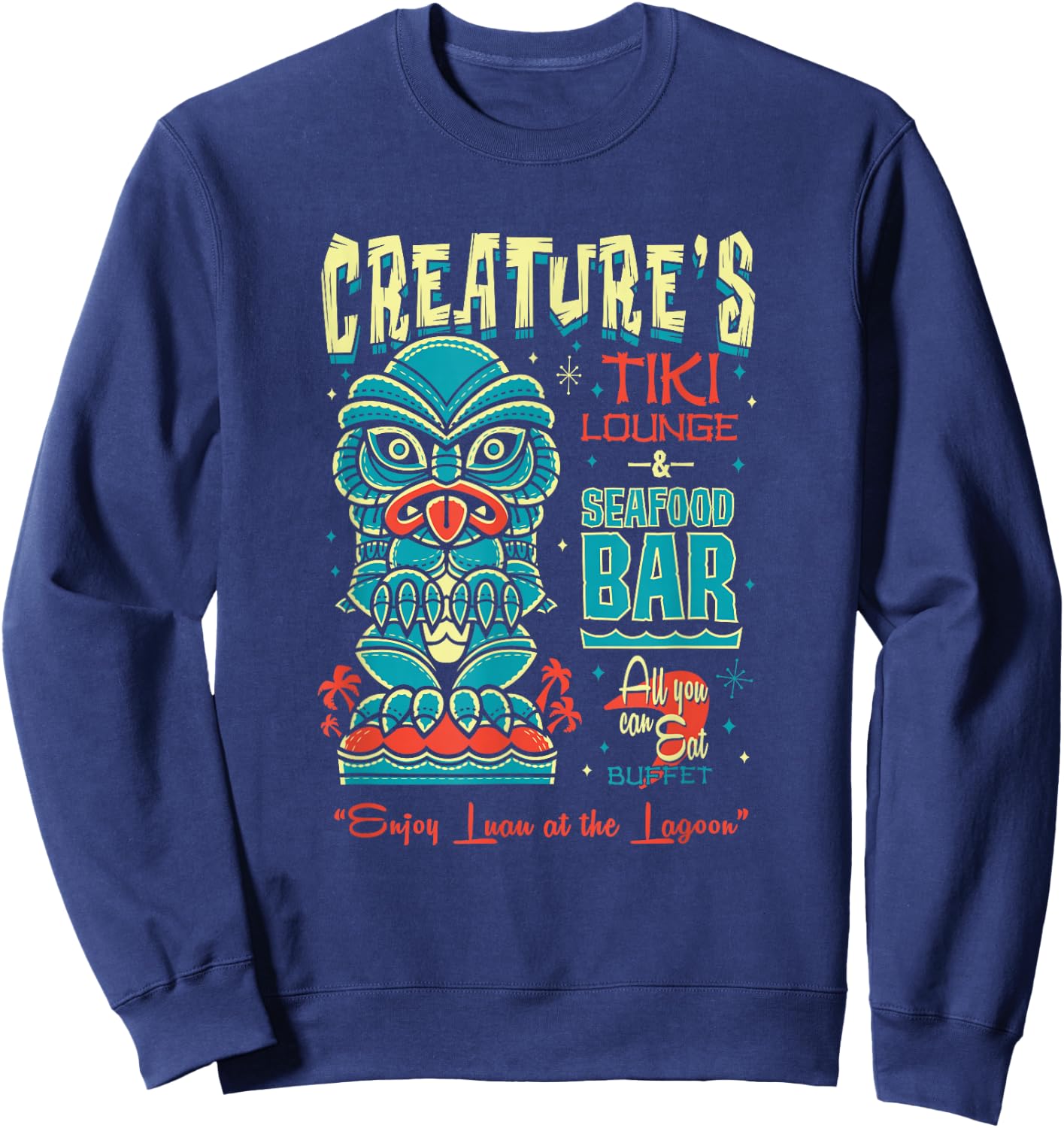 Creature Tiki Lounge Lagoon - Retro Hawaii Surf Vacation Sweatshirt - Sweatshirt | Navy