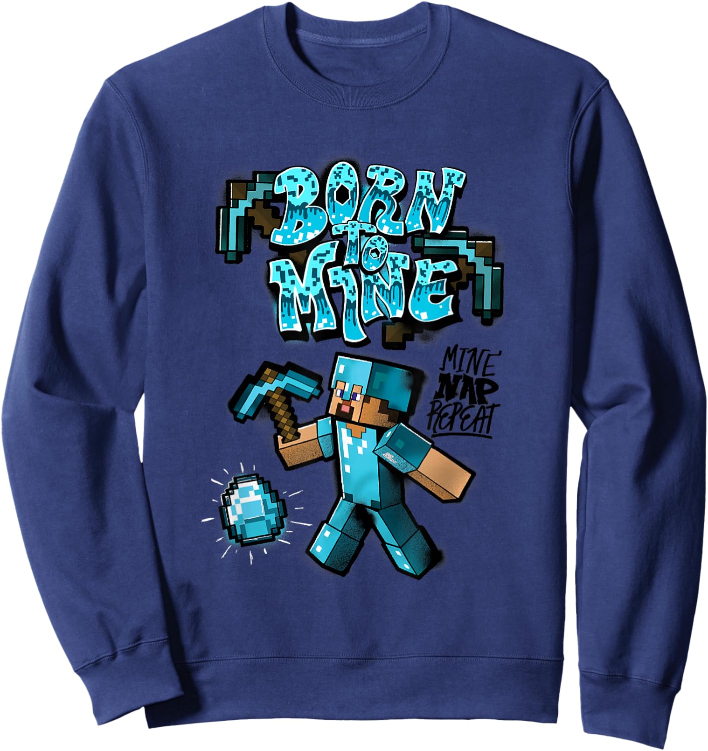 Minecraft Steve Diamond Armor Born To Mine Sweatshirt - Sweatshirt | Navy