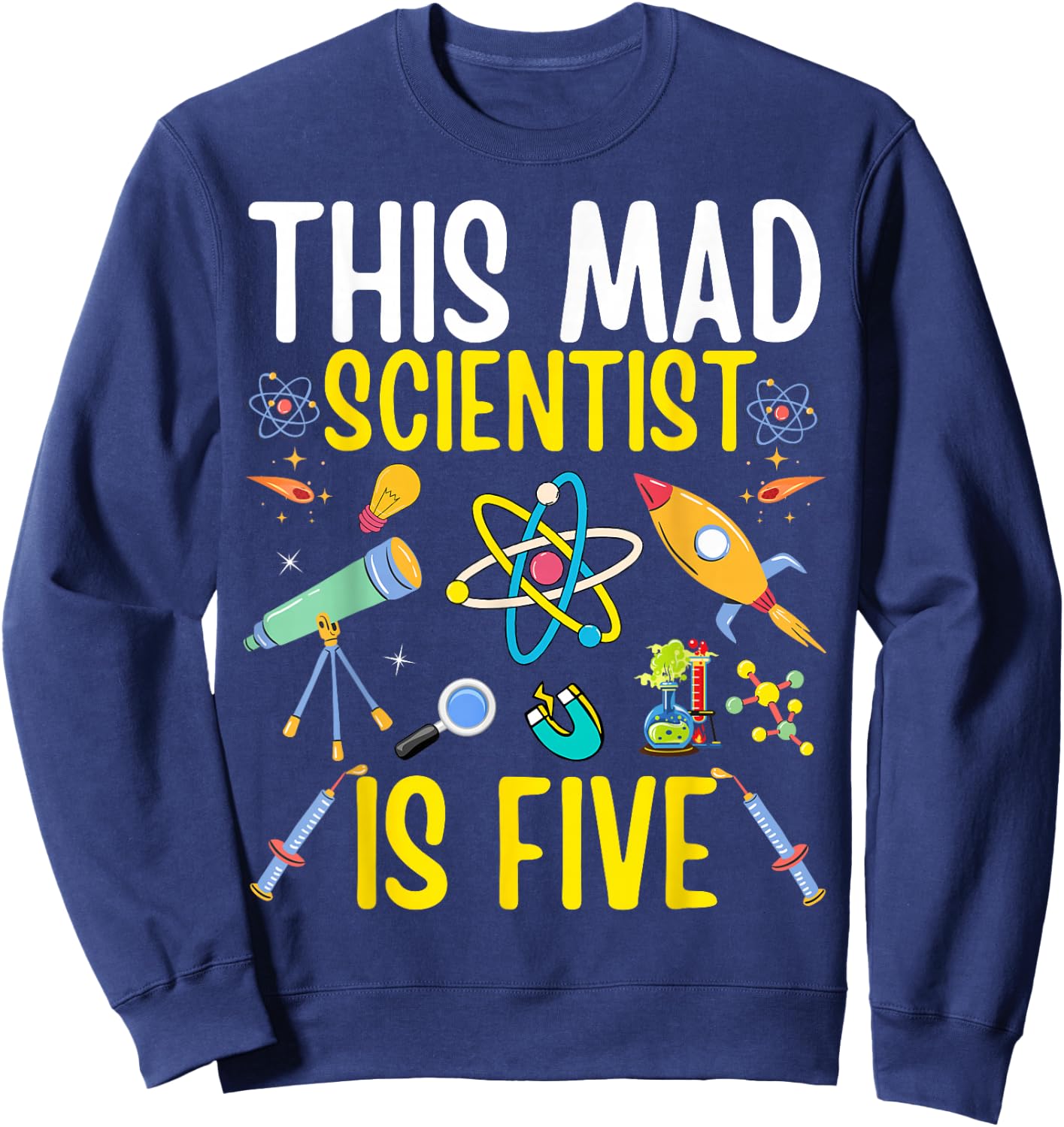 Mad Scientist Kids Science Chemistry Birthday Age 5 Sweatshirt - Sweatshirt | Navy