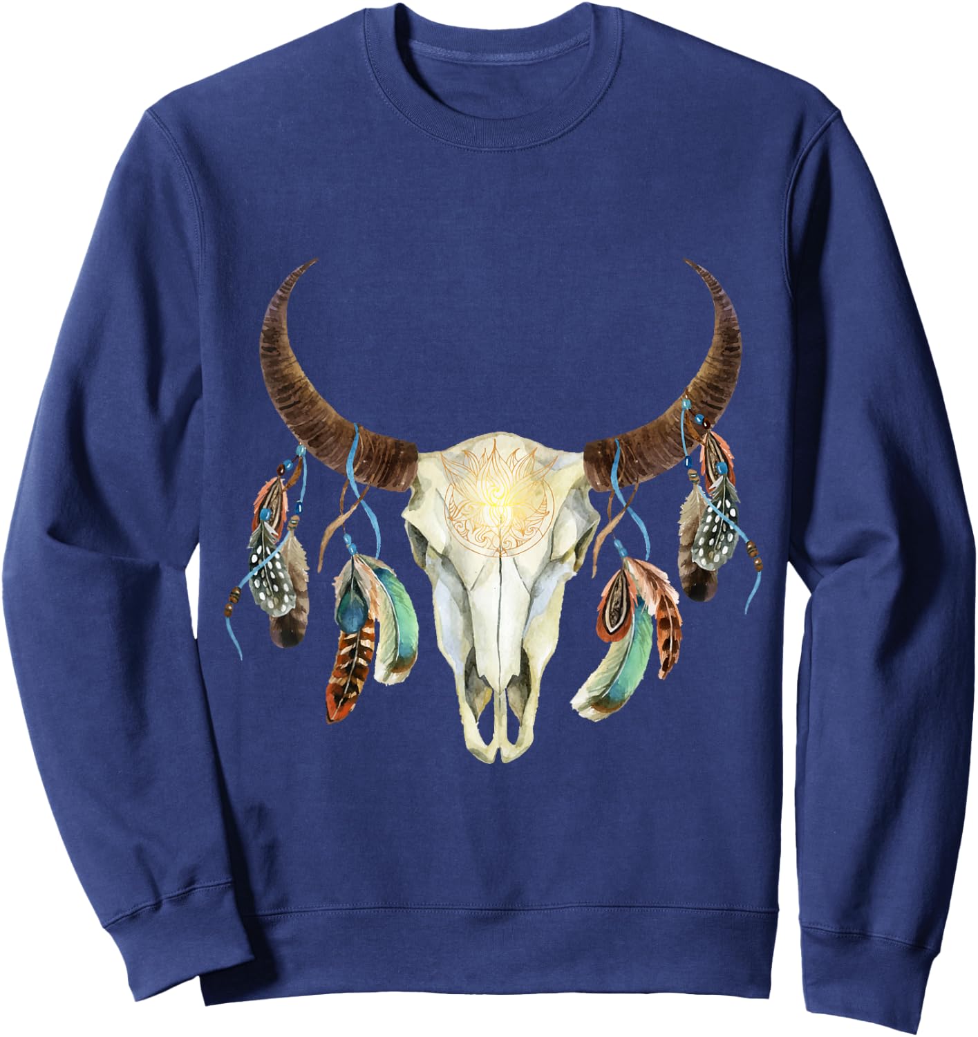 Longhorn Bull Skull Boho Life Cowboy Sunset Aztec Art Sweatshirt - Sweatshirt | Navy