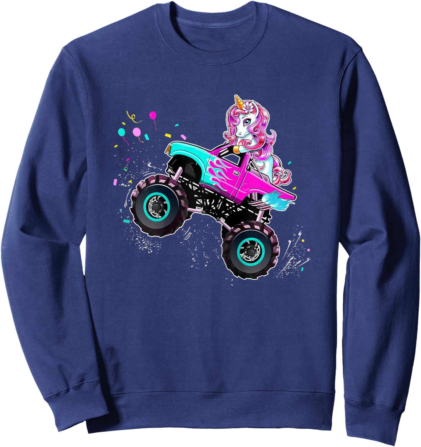 Unicorn Drive a Monster Truck -Unicorn Birthday Daughter Sweatshirt - Sweatshirt | Navy