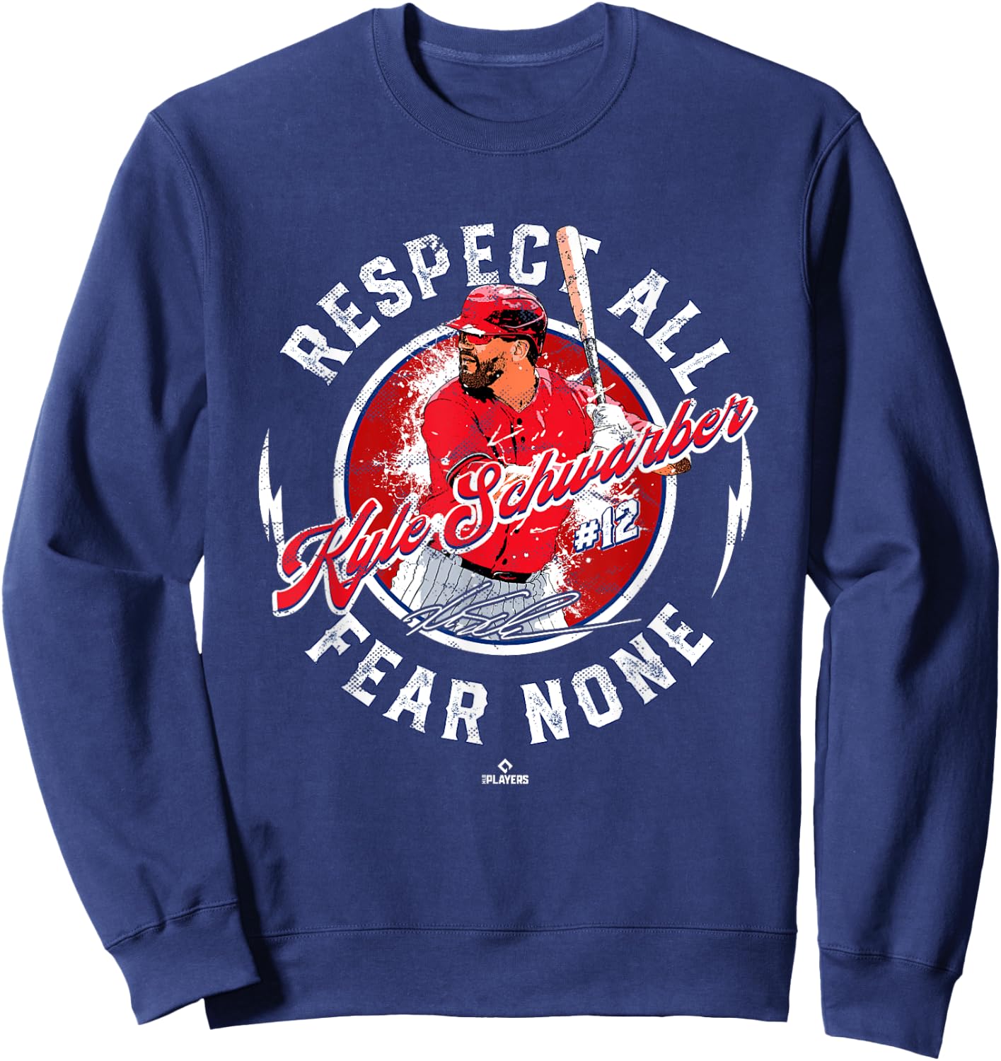 Respect All Fear None Kyle Schwarber Philadelphia MLBPA Sweatshirt - Sweatshirt | Navy