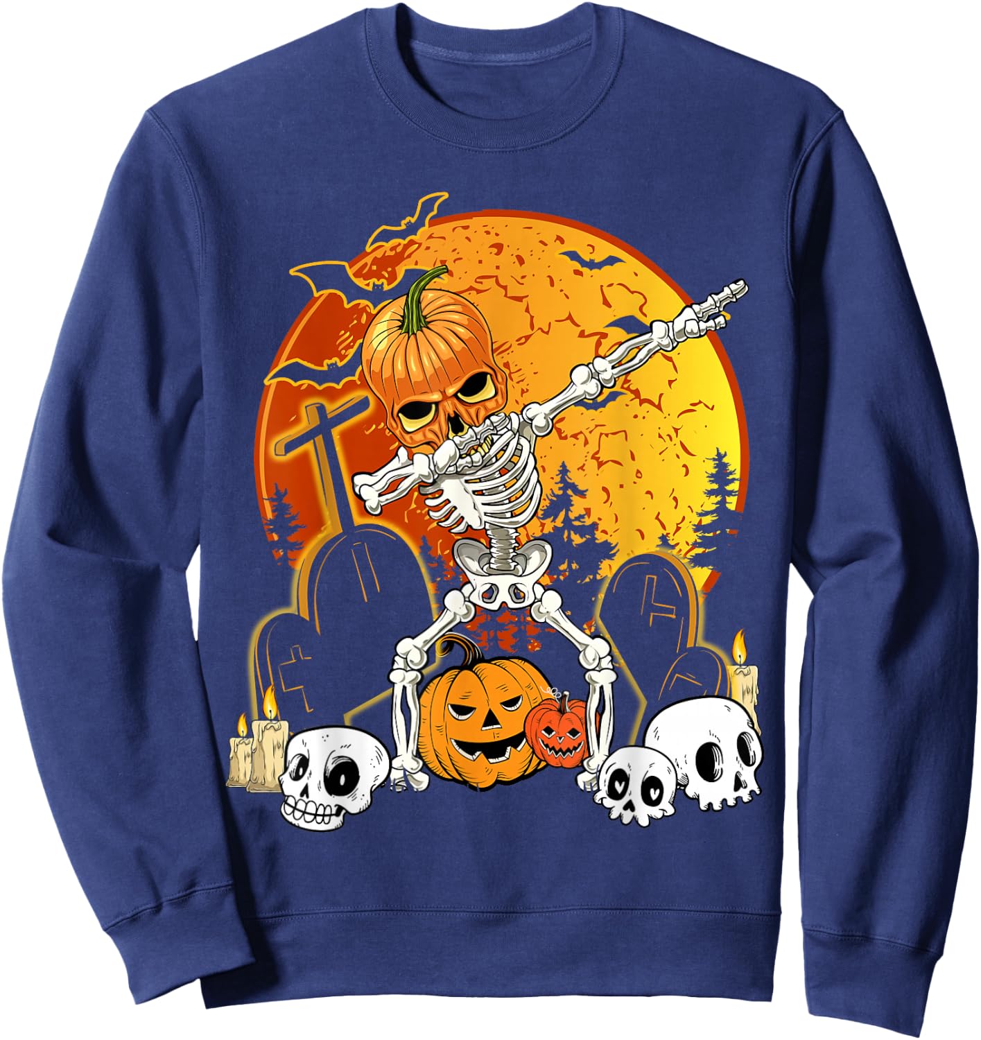 Skeleton Halloween Pumpkin Jack O' Lantern Boys Kid Dab Sweatshirt - Sweatshirt | Navy